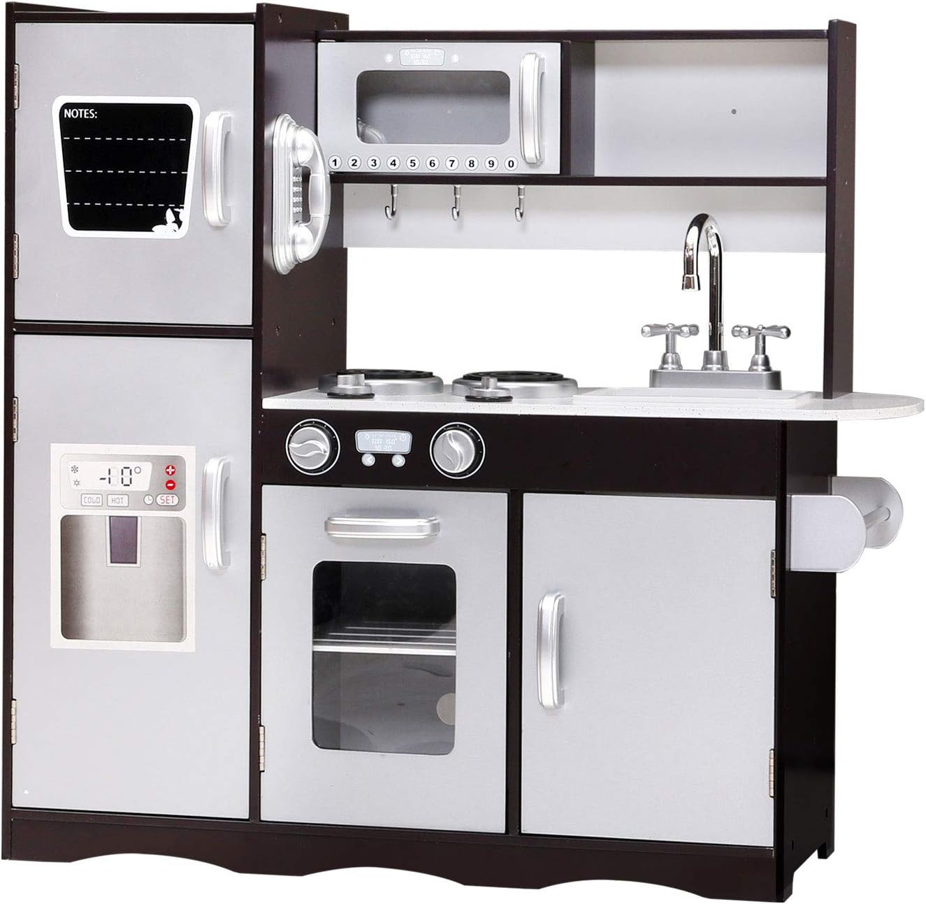 Keezi Kids Kitchen Set Pretend Play Food Playset Wooden Toys Mud Kitchens Children Cooking Cookware Sets Toy Home Cubby House Furniture for Boys Girls, Easy Cleaning White