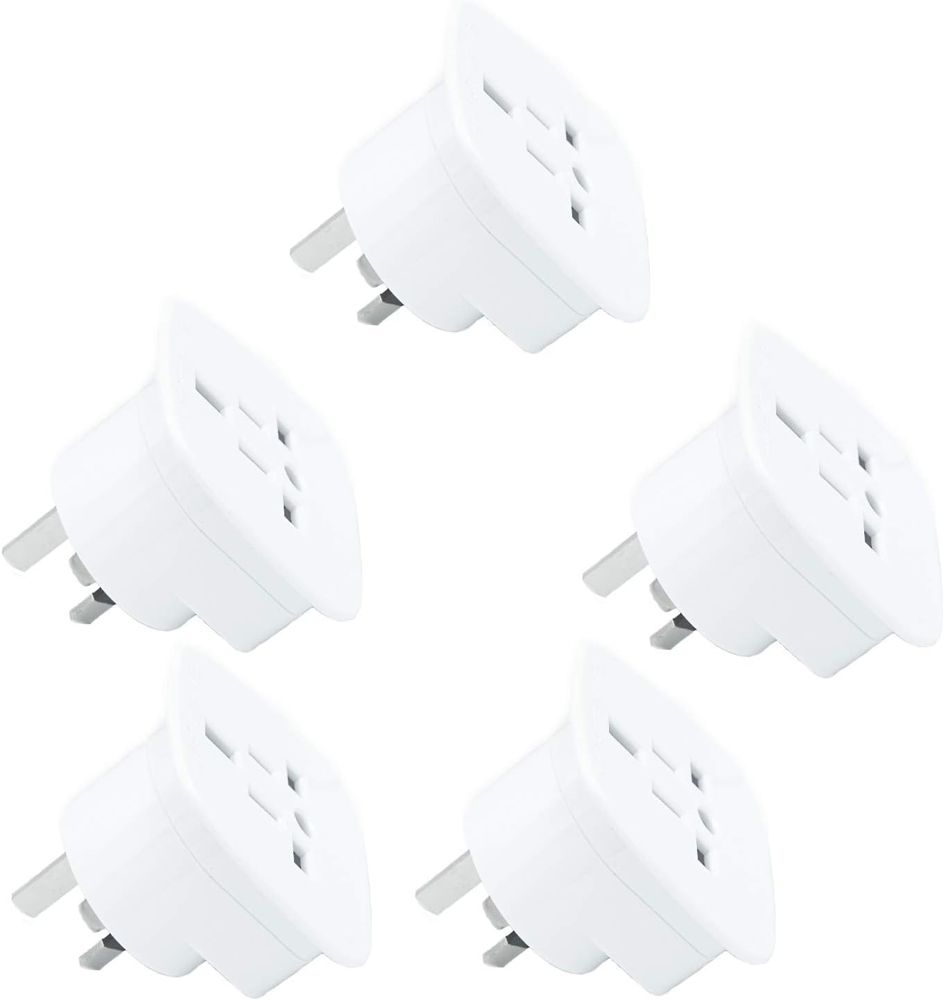 SAA Approved UK/US/JP/CA to AU/NZ Adaptor Plug with Insulated Pins, UK/US Plug Convert to 3-Pin Australian/New Zealand/China Socket (5 White)