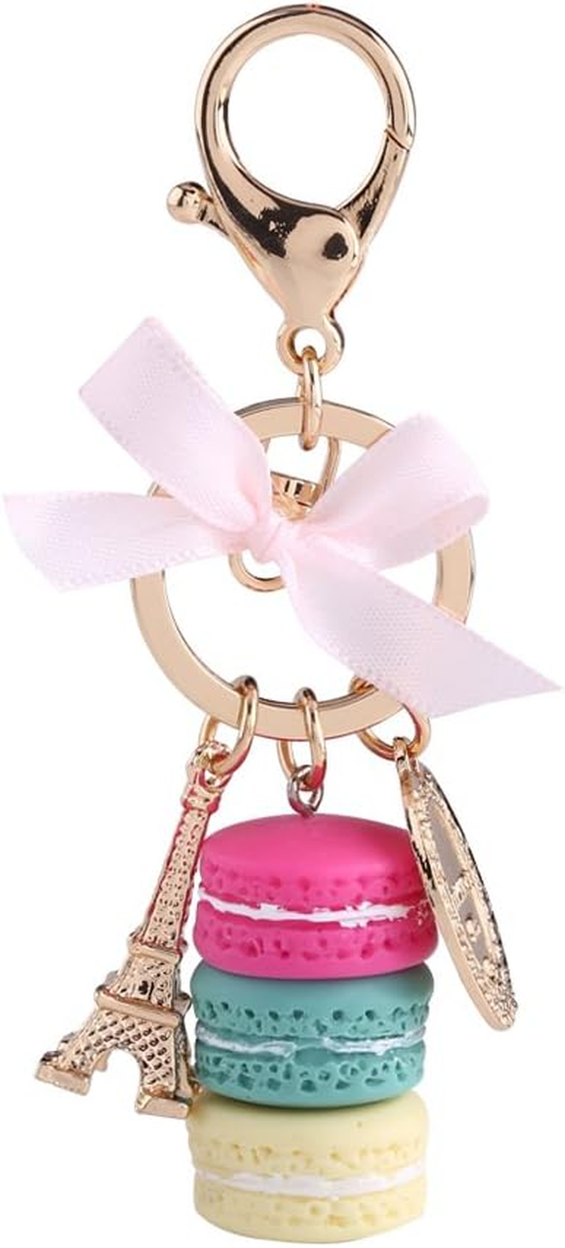 Colorful Alloy Keychain, Mini Macaroon Cute Eiffel Tower Keychain Keyring Bag Pendant Car Charm Decoration Accessory for Car Key Handbag (Rose Red) - Pink image number 4
