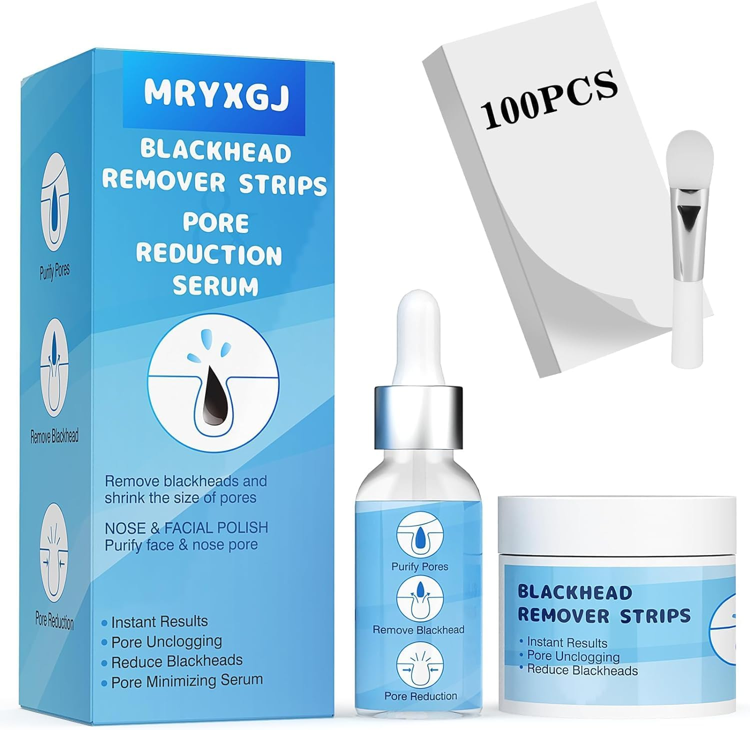 Blackhead Remover Strips, Deep Cleansing Pore Strips，Nose & Facial Pore Cleaner Kit with Pore Minimizer Serum(30G), Black Head Remover for Face & Nose image number 4
