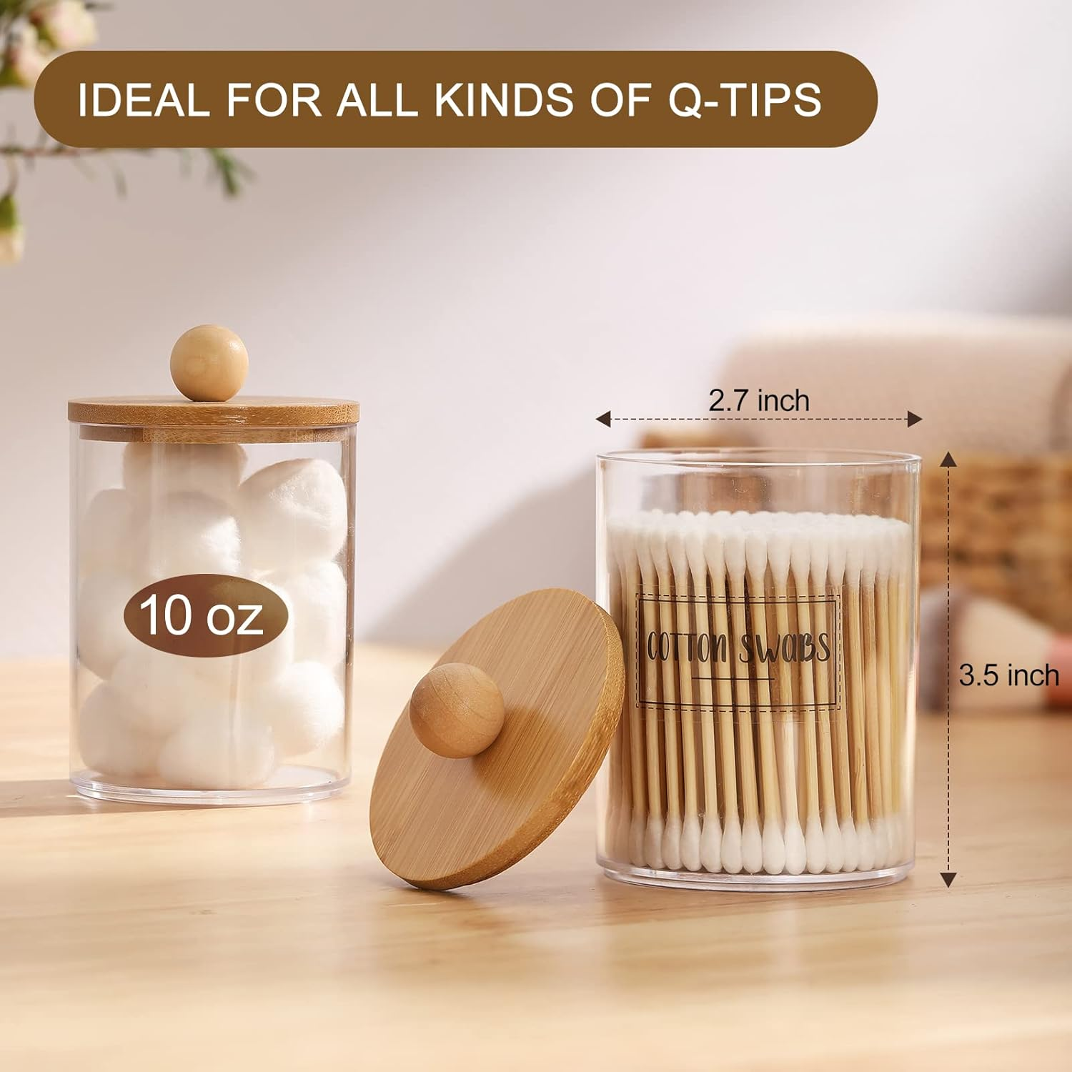 6-Pack Bamboo Qtip Holders - Bathroom Storage for Cotton Balls, Swabs, Pads, Floss image number 2