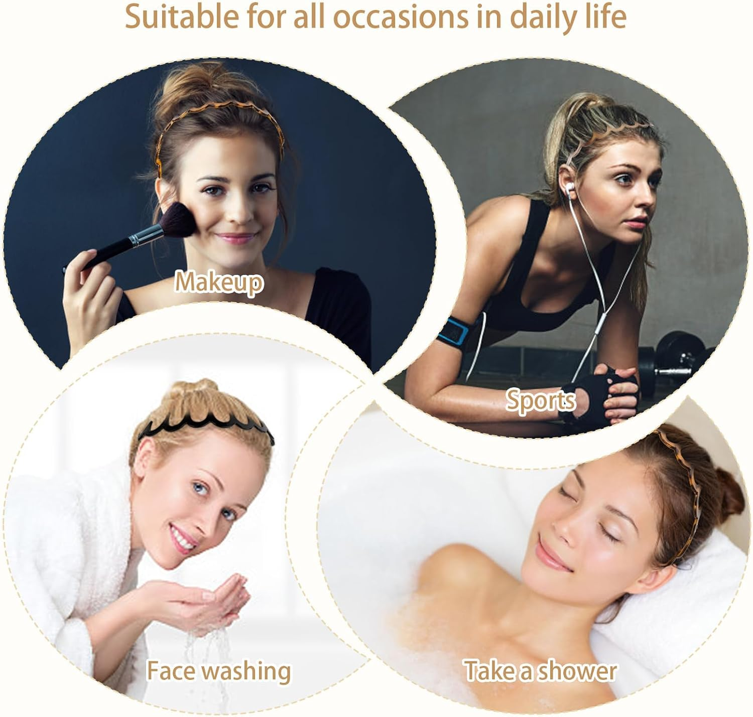 TELAIN 4-Pack Zigzag Headbands for Women, Girls and Men, Plastic Hair Clips with Teeth, Thin Zigzag Headbands, Non-Slip, Black Comb Hair Clips, Hair Accessories (Style 4) image number 2