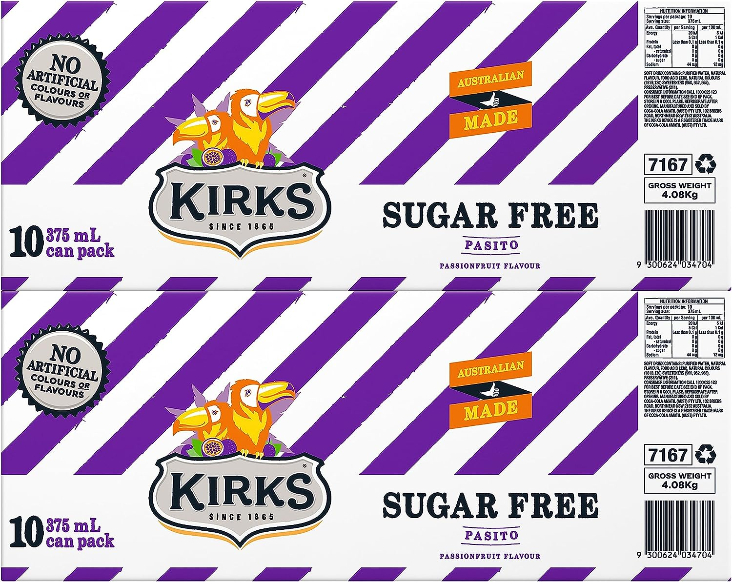 Kirks Sugar Free Pasito Passionfruit Soft Drink Multipack Cans 20 X 375 Ml (Pack of 2) image number 3