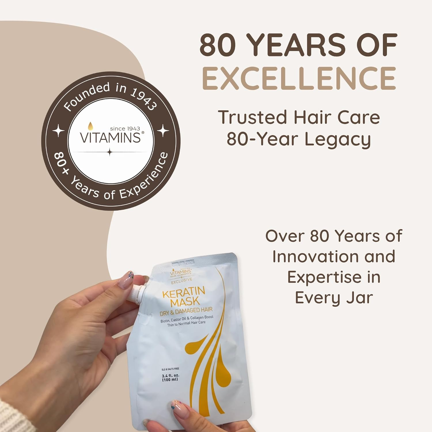 Vitamins Hair Mask Keratin Hair Treatment - Biotin, Castor Oil, Collagen Protein & Coconut Oil Deep Conditioner for Damaged Thin Dry Damaged Hair (Travel Size)