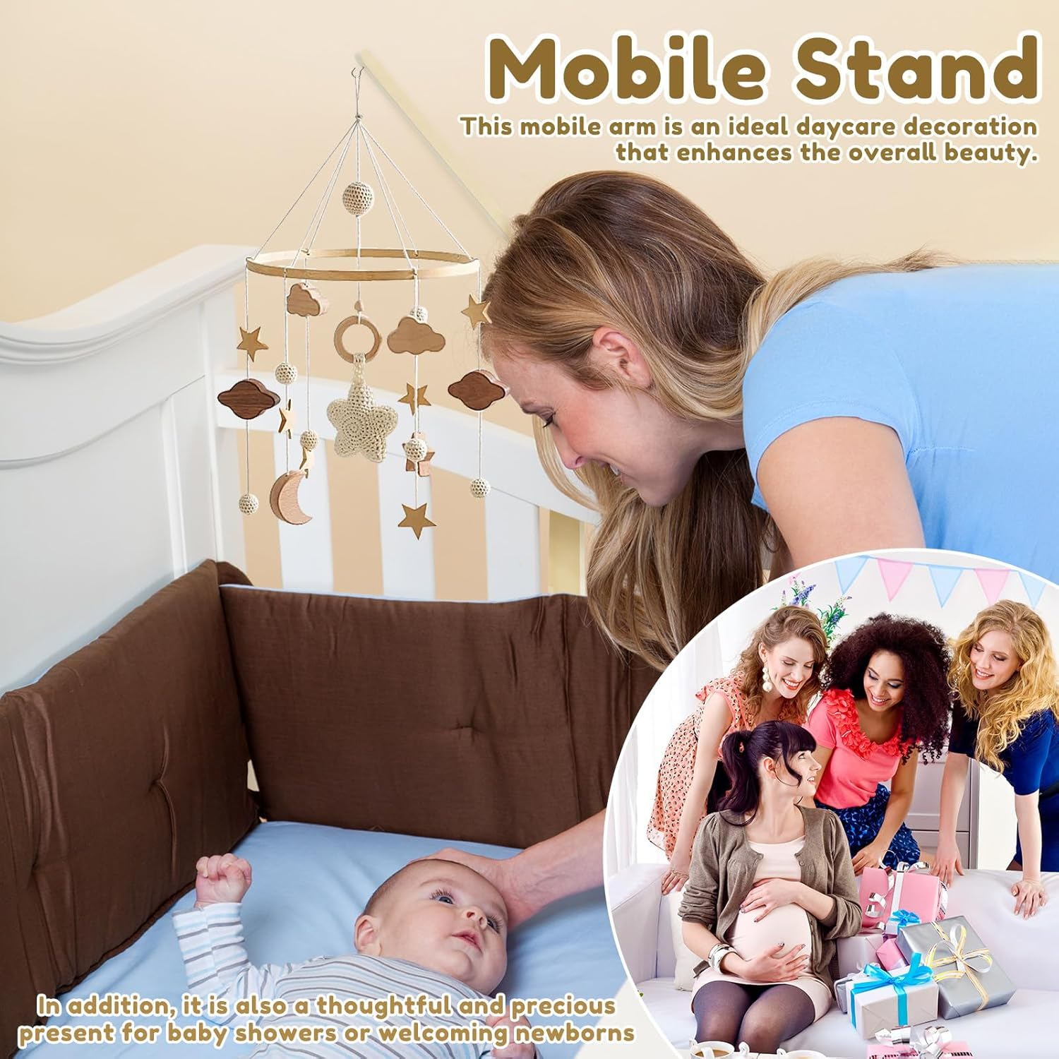 2-Height Adjustable Crib Mobile Arm, Natural Wood Hanger for Baby Bed Musical Toys, Fits Most Standard Baby Cribs & Cots image number 4