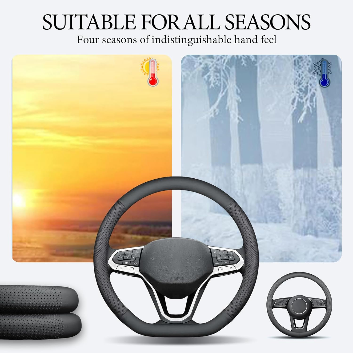 Car Steering Wheel Cover, Genuine Leather 15 Inch, Universal Breathable O-Shaped, D-Shaped Steering Wheel Protector, anti Slip Soft Leather Steering Wheel Cover Full Surround (O Shaped) image number 5