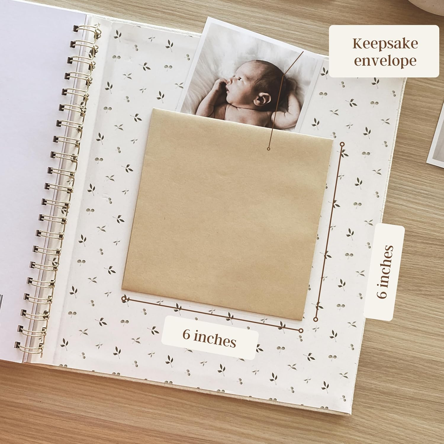 Peachly Unisex Baby Memory Book | Baby Book First Year Baby Book Keepsake for Milestones | Simple Cute Baby Scrapbook | Baby Books for Boy or Girl | Natural Linen - Clementine image number 6