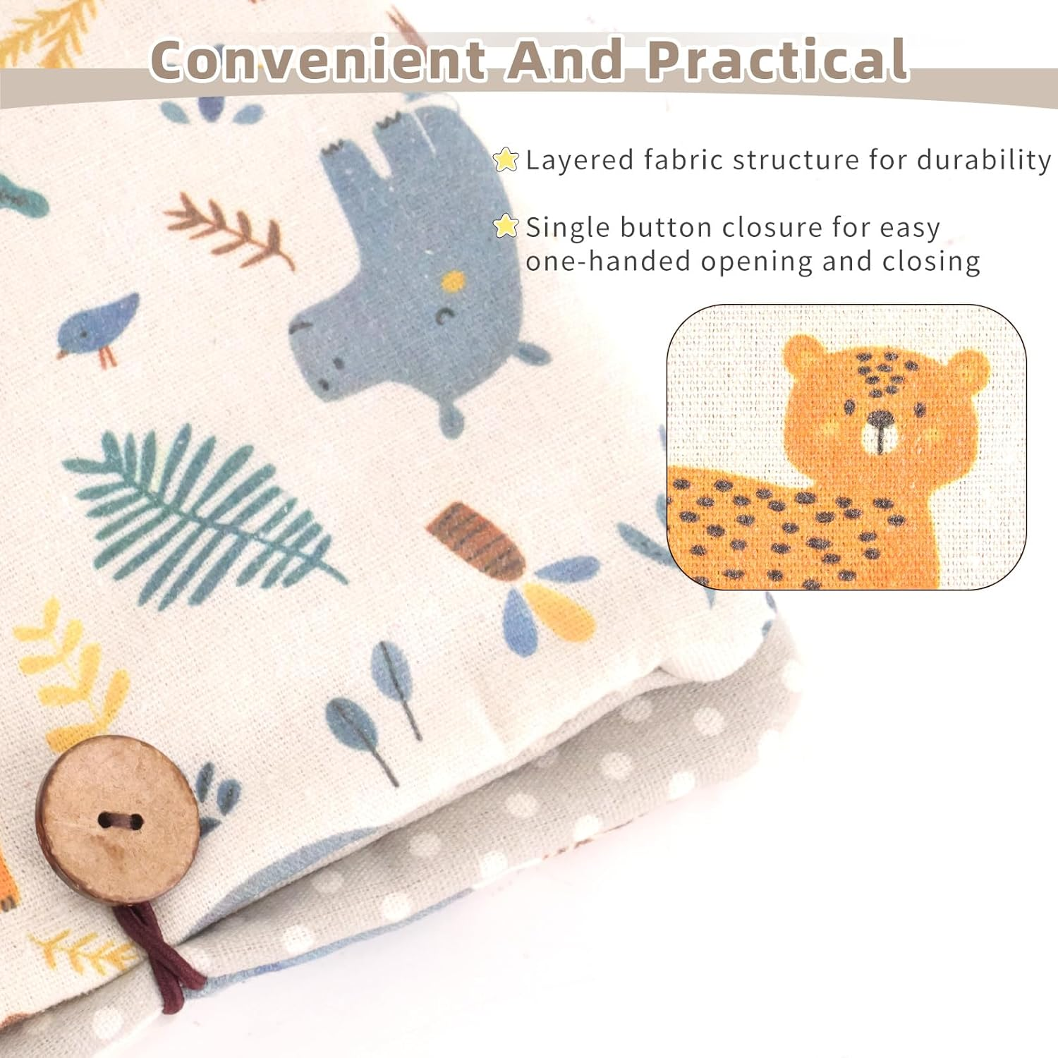 Nappy Bag Organiser and Cosmetic Bag 2-In-1, Nappy Bag for Travel, Small Changing Bag Organiser with Hanging Eyelet, Wet Wipes Bag, Changing Organiser on the Go - Animals image number 5