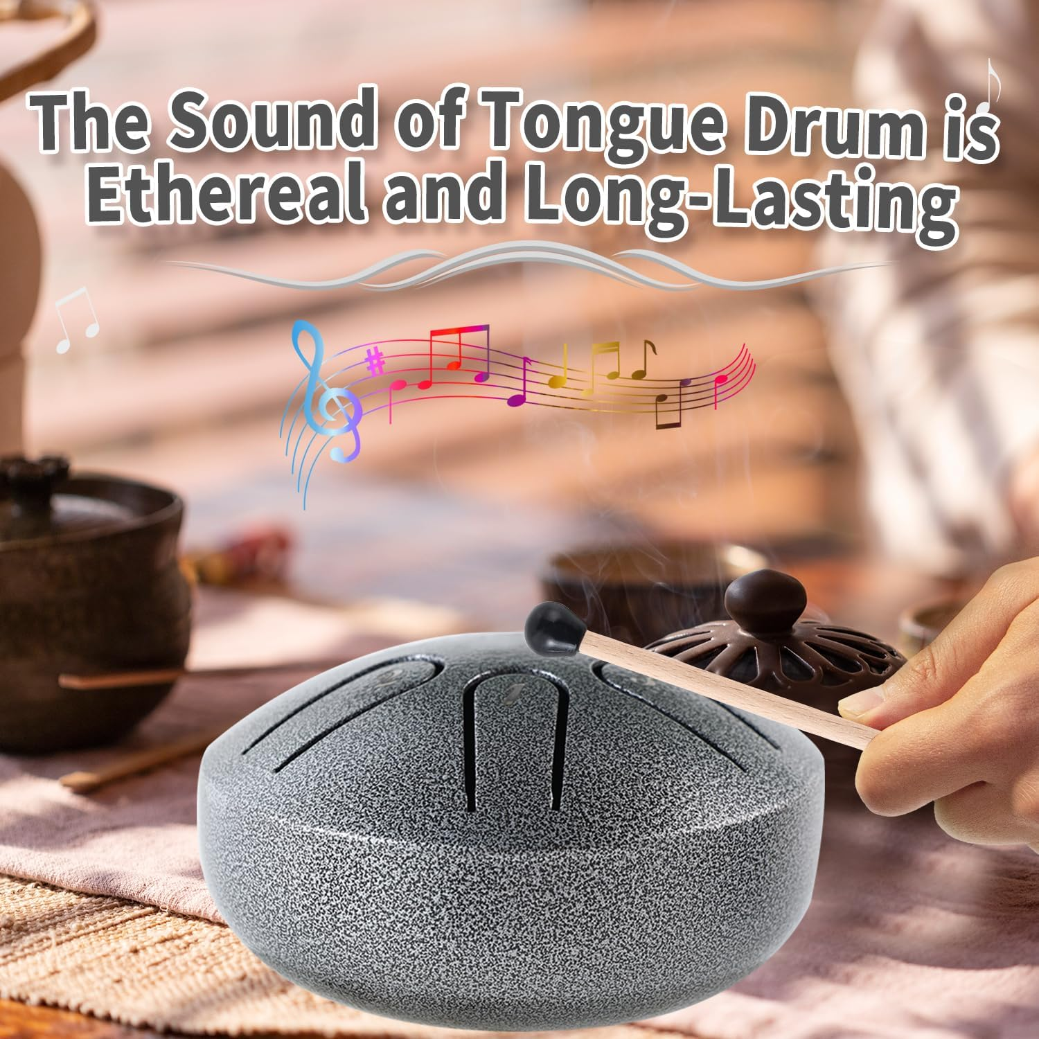 Yahpetes Steel Tongue Drum Musical Percussion Instrument Metal Rain Drum for outside 3 Inch 6 Notes C-Key for Meditation Yoga Education Percussion with Bag, Music Book, Mallets (3"6 Tone, Silver) image number 1