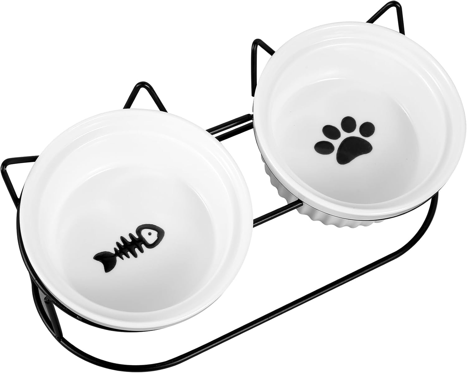 Raised Cat Bowls Whisker Friendly, Elevated Cat Bowls Tilted with Metal Stand, anti Vomiting Double Ceramic Pet Food Bowls, Elevated Cat Food Water Bowl Raised Ceramic Pet Feeding for Cat Dog image number 4