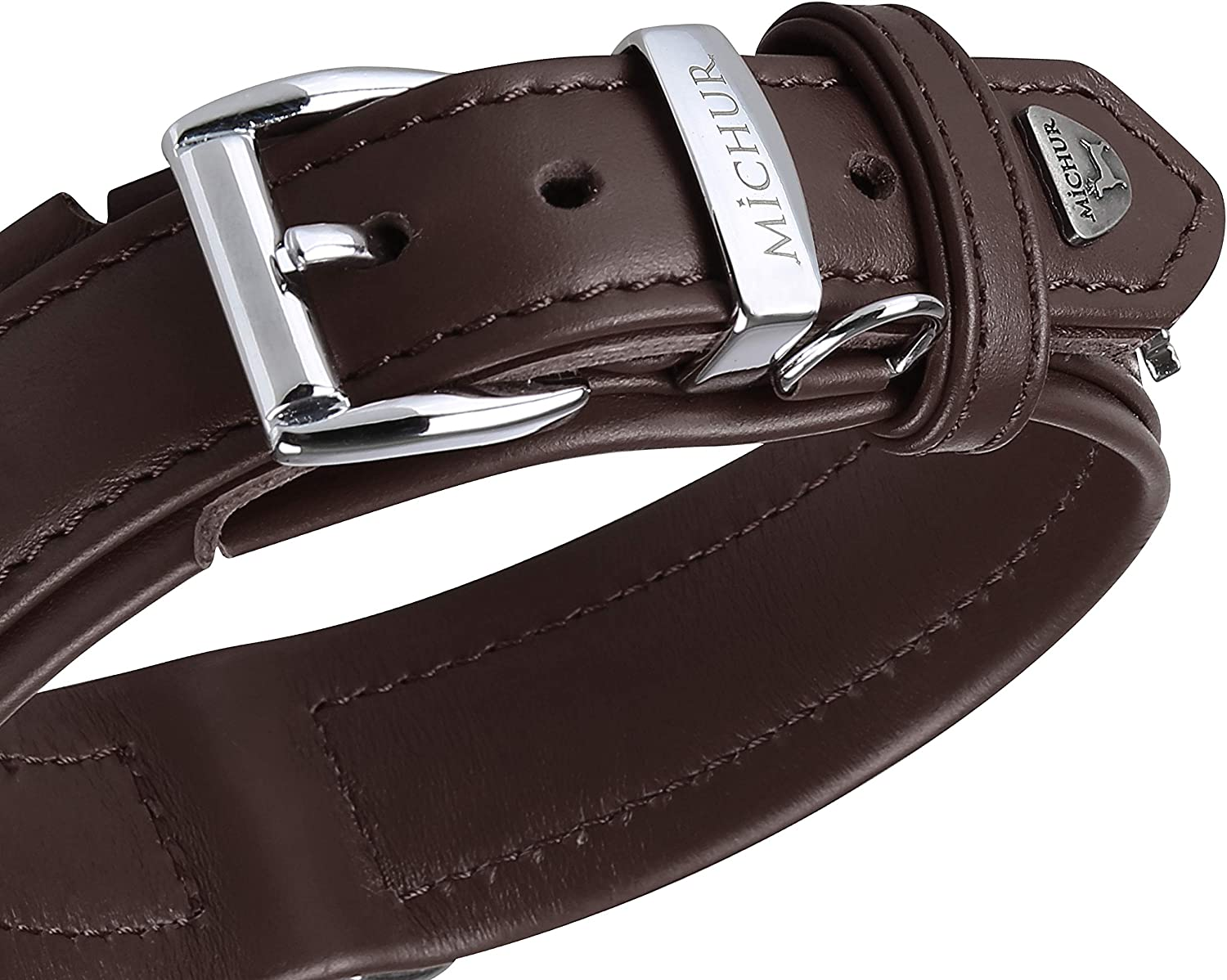 MICHUR Mateo Leather Dog Collar Brown Leather with Lilies Rhinestones and Large Brown Stone Leather Collar for Dog image number 5