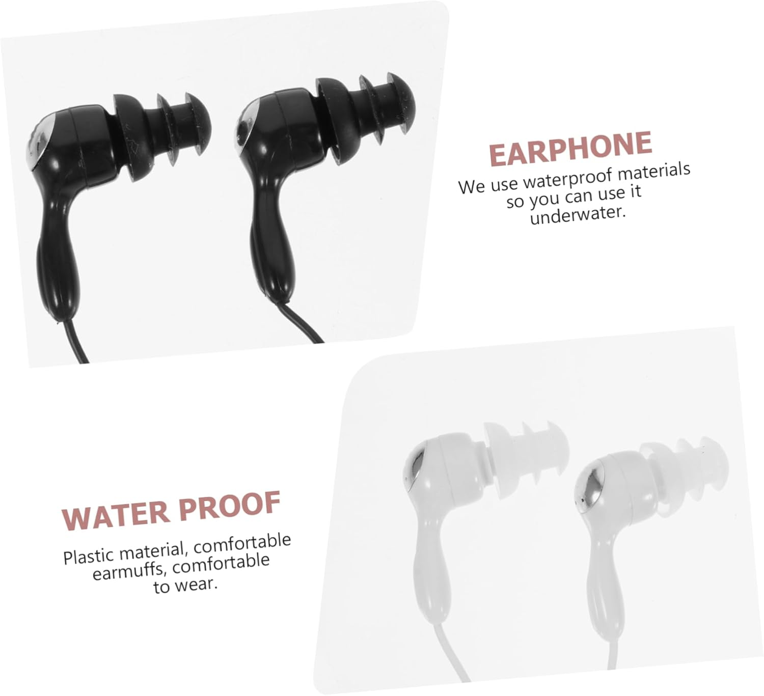 LRXIYODE Waterproof In-Ear Earphones 2Pcs with 3.5Mm Jack for Swimming and Diving, Ear Plug Headphones Suitable for Underwater Music Players, White and Black Earbuds for Water Sports image number 4