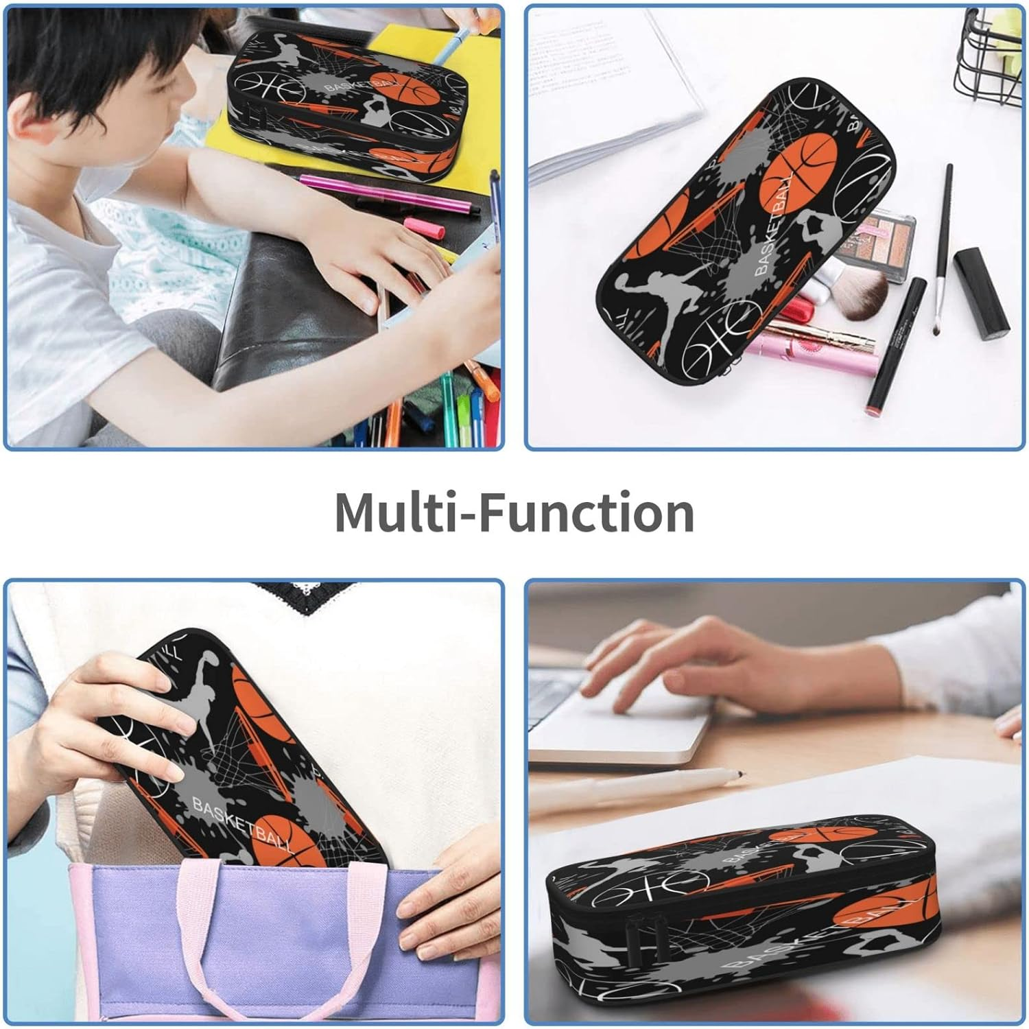 Large Capacity Pencil Case Organizer Sport Ball Player Basketball Zipper Pencil Pouch Bag for Girls Boys Teens Adults School Office Storage Bag Pencil Holder Students Stationery Bag Makeup Bag, image number 3