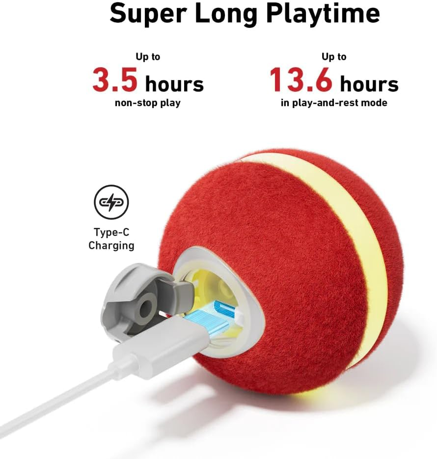 Cheerble Mini Ball 2.0 - Intelligent Interactive Automatic Rolling Ball for Cats - 3 Play Modes - Cat Toy - USB Rechargeable - Cat Toy Intelligence & Electric (Red) image number 3