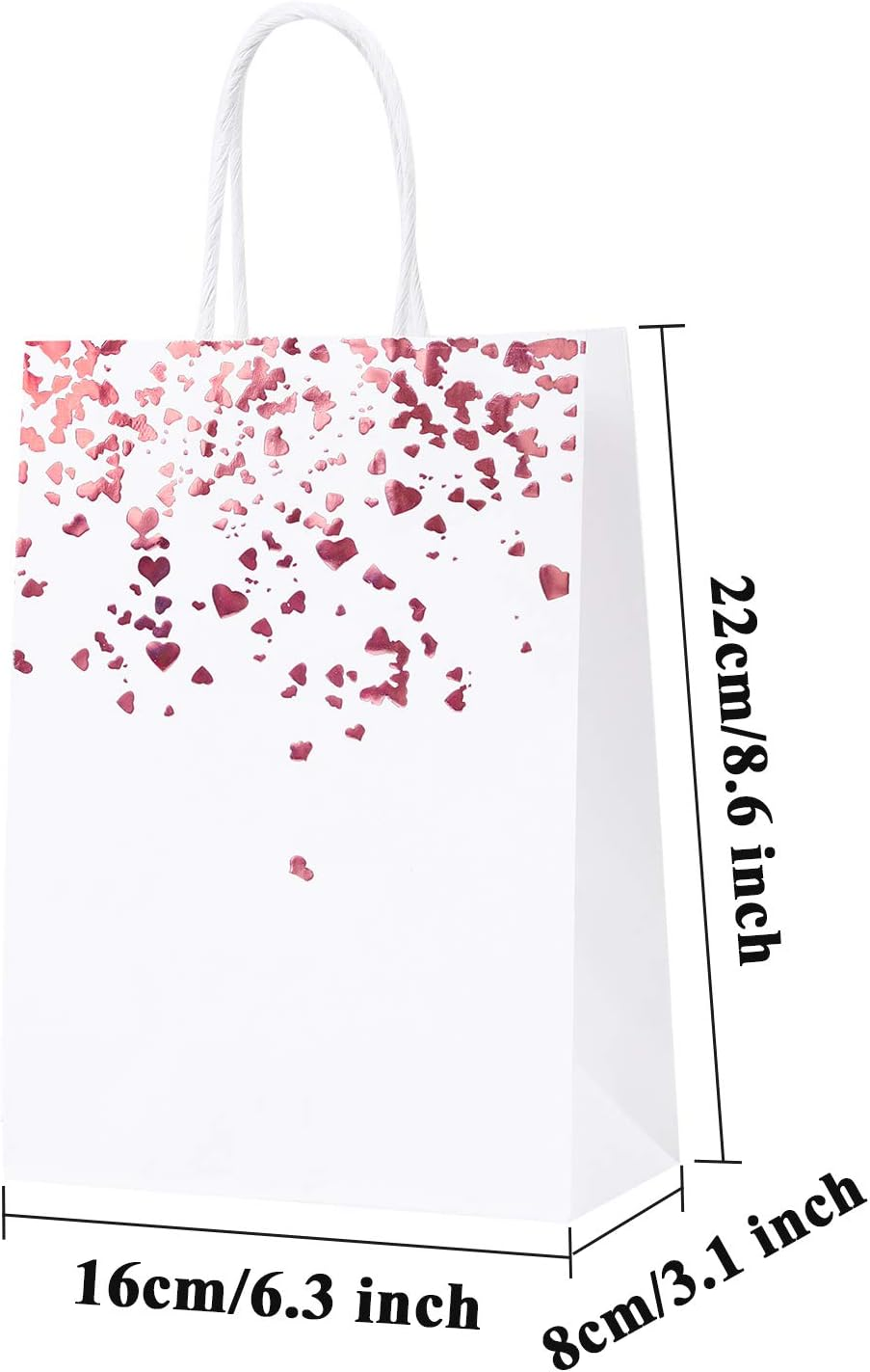 Cooraby 30 Pieces Bronzing Rose Gold Paper Bags White Bags Wedding Party Bags Rose Gold Party Favor Bags Kraft Bag with Handle for Party Celebrations image number 1