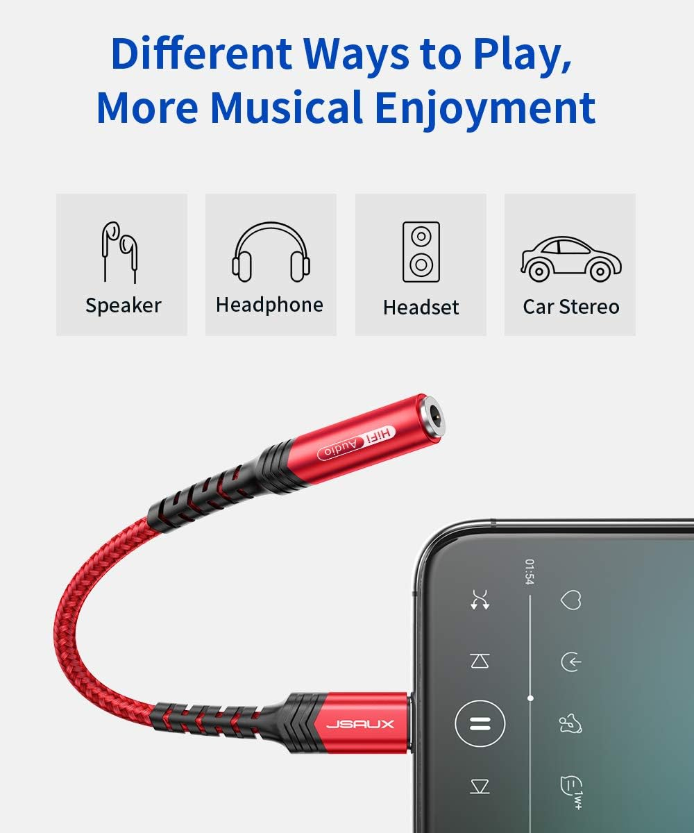 JSAUX Headphone Adapter for Iphone, Lightning to 3.5Mm [Apple Mfi Certified] Compatible with Iphone 14/14 Pro Max, 13 Series and Iphone 12/11/Se/X/Xr/Xs/8-Red