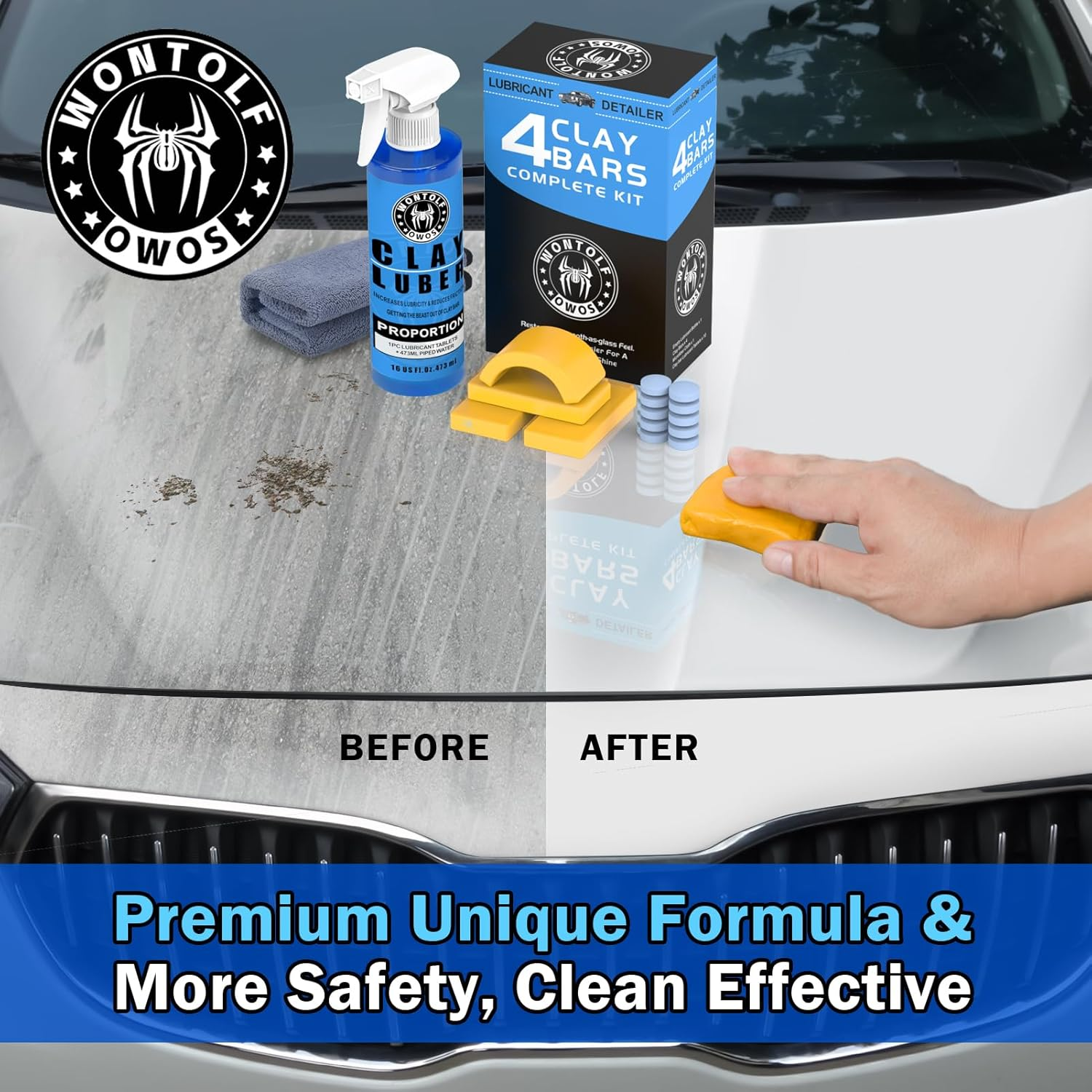 Wontolf Heavy Duty Clay Bar System for Car Detailing, Kit Includes 4 Ultra Fine Clay Bars, Luber Synthetic Lubricant, Microfiber Towel image number 3