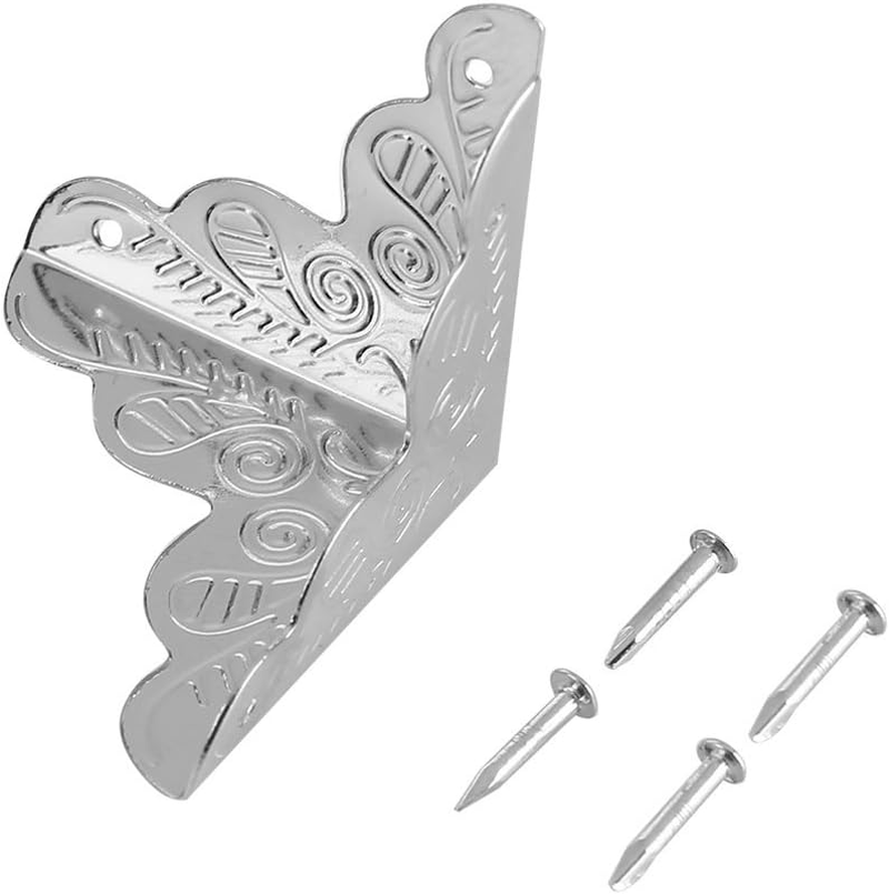 12 Pcs/Pack 24Mm Antique Metal Corner Protector Furniture Corner Protectors Guards Vintage Decorative Box Desk Edge Covers for Wooden Cabinet Box Furniture(Silver) image number 5
