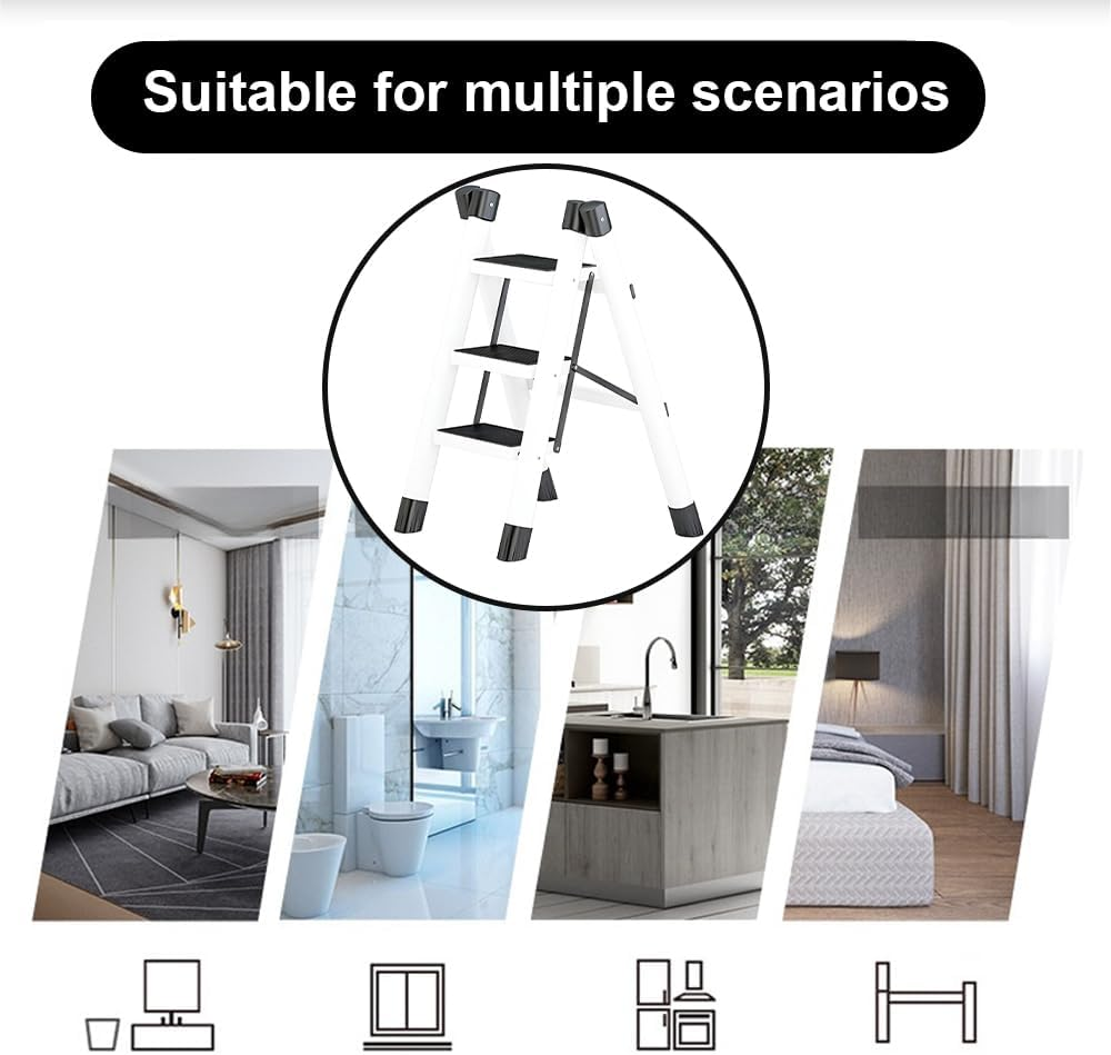 HPAMR 3 Step Folding Ladder, Foldable Step Stools, Compact and Lightweight Folding Step Ladder, Non-Slip Steps for Home, Office, Kitchen, and Garage, Easy to Store and Carry image number 6