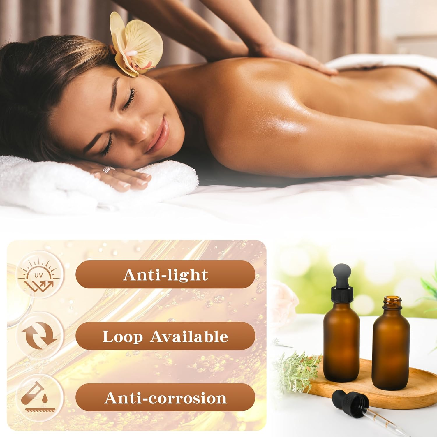 12 Pack Frosted Amber Dropper Bottles, 2Oz/60Ml Glass Tincture Bottles with Measured Eye Dropper, Leak Proof Travel Bottles for Essential Oils/Chemistry Lab Chemicals/Colognes & Perfumes image number 4