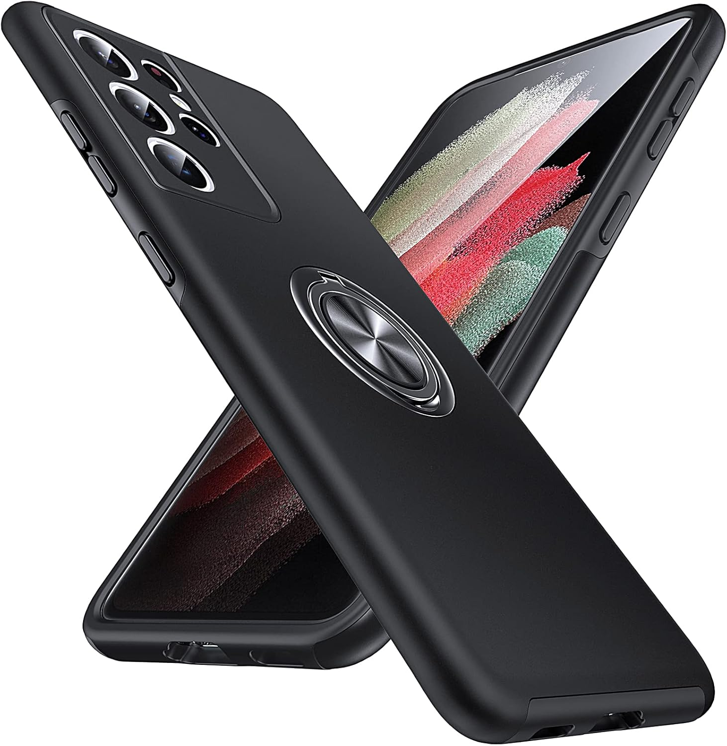 Anqrp Hidden Series Shockproof Designed for Samsung Galaxy S21 Ultra Case, 6.1-Inch Bumper [Military Grade Protection] 360 Degree Rotation Ring Stand Cover with Galaxy S21 Ultra Released 2021, Green