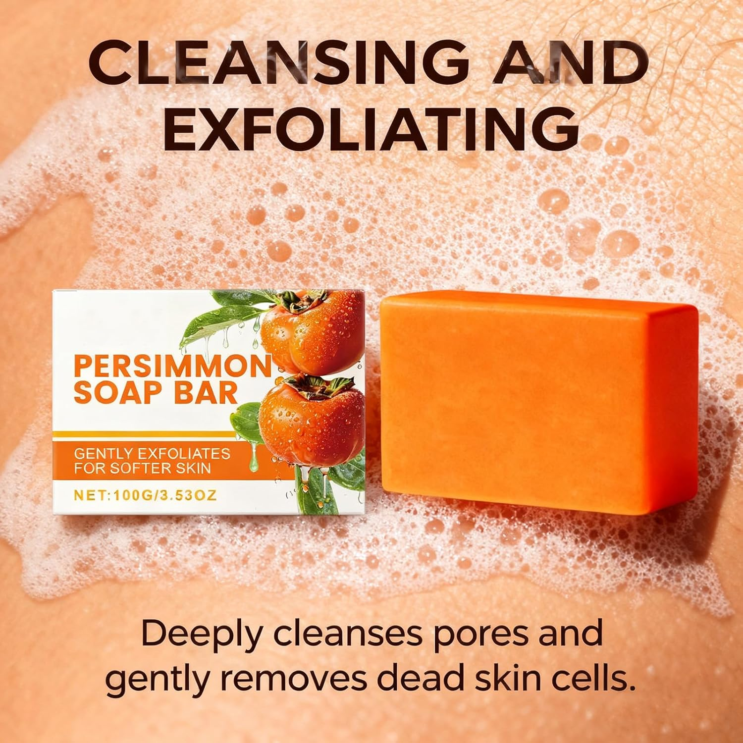Persimmon Soap Bar for Body Odour Removal, Deodorant Bath Soap for Men & Women, Cleansing & Moisturising Face & Body, Exfoliating Bars with Persimmon & Honey, Light Scent for Smooth Skin (6Pcs) - 2Pcs image number 2