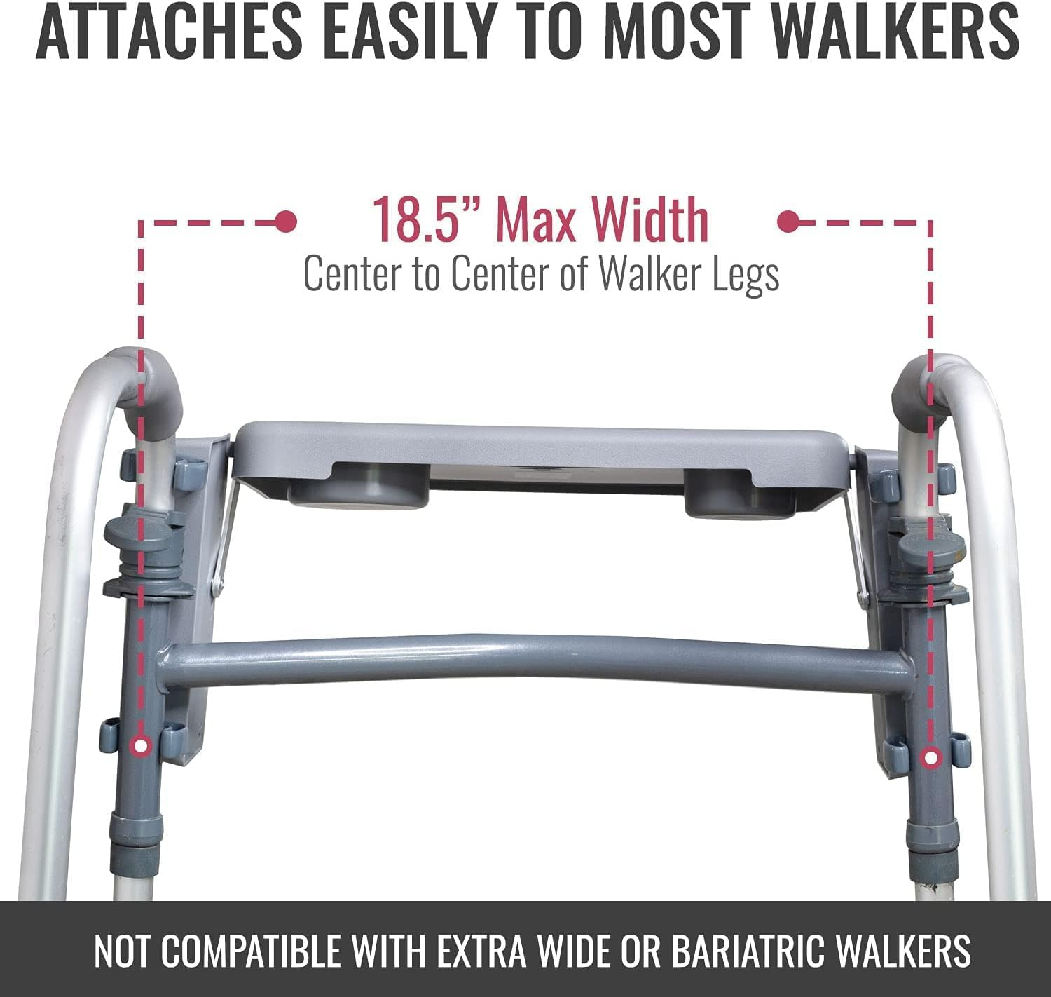 Walker Tray, Rollator Tray, Mobility and Walker Accessory Tray Table Fits Most Standard Walkers, Folding with Two Cup Holders and Tool Free Assembly, 16 X 11.8 (Grey) image number 5