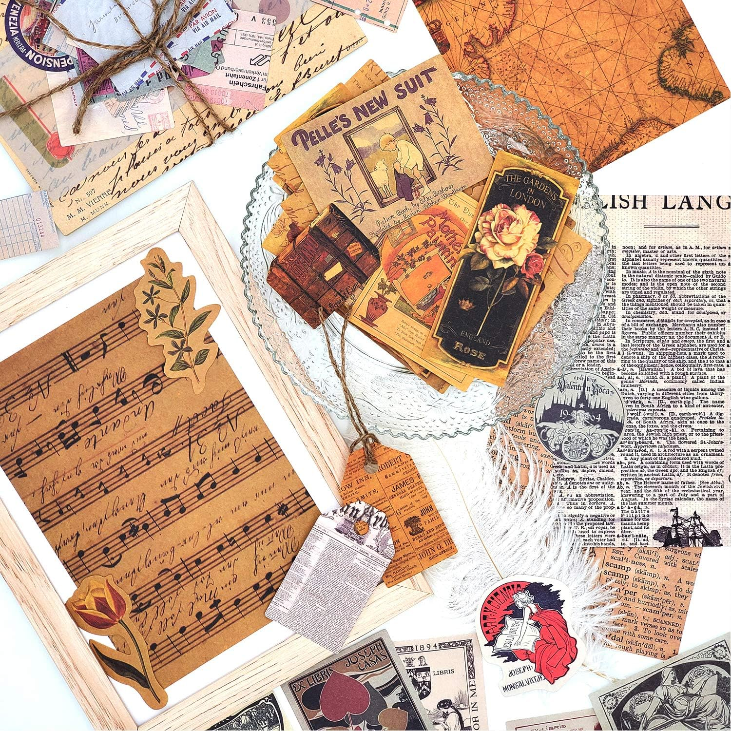 4 Packs Vintage Pattern Paper Set Scrapbook Paper Decorative Paper Kraft Paper with Print Single-Sided in Various Sizes and Shapes for Card Making Paper Craft Die Cutting Collage (Artistic) - Artistic image number 3