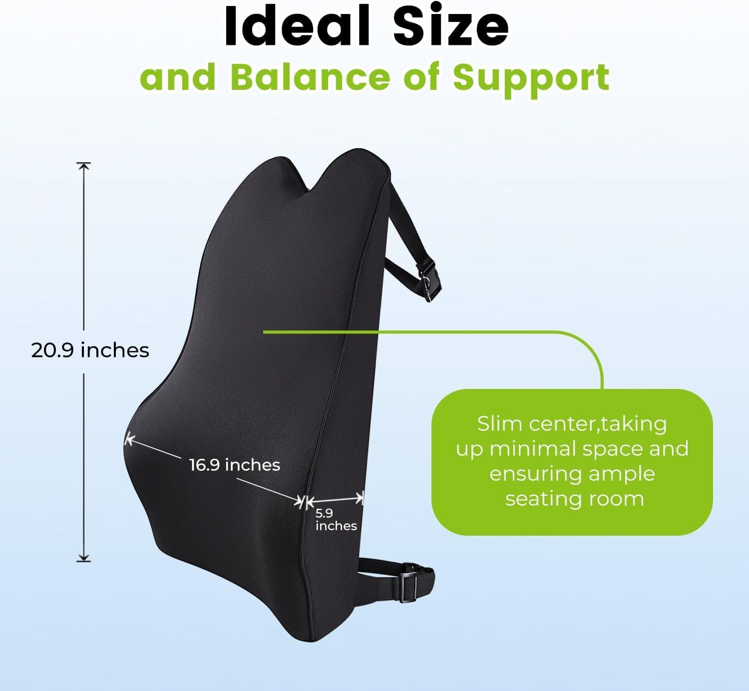 Lumbar Back Support Pillow for Long Driving, Universal Fit Memory Foam Cushion with Anti-Slip Straps, Removable Washable Cover, Perfect for Car Office Truck Seats (20.9") image number 6