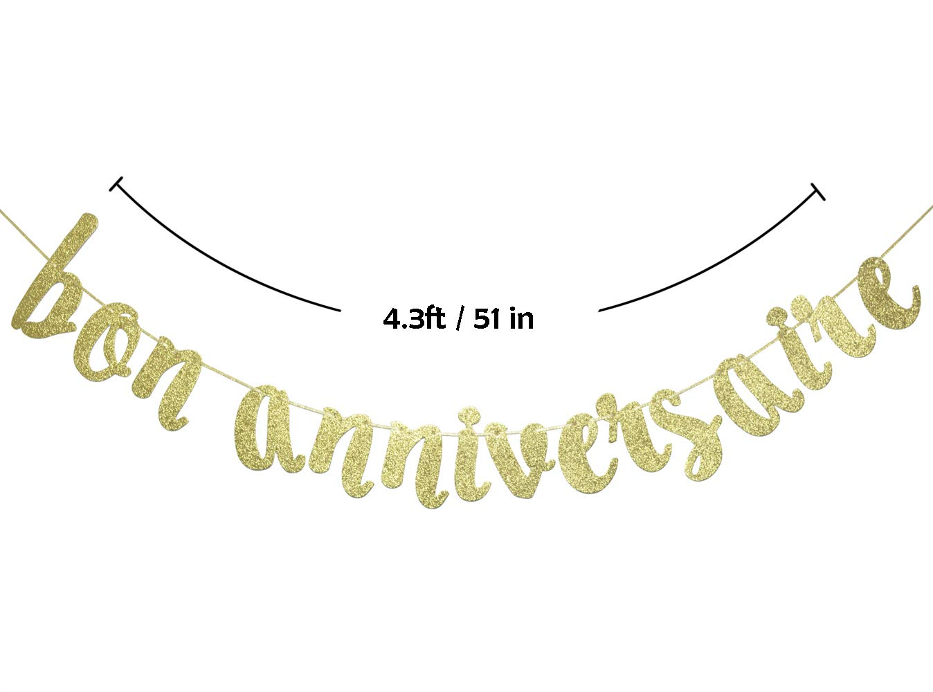 Bon Anniversaire Banner for Happy Birthday Party Decorations French Theme Sign Photo Backdrop (Gold Glitter)