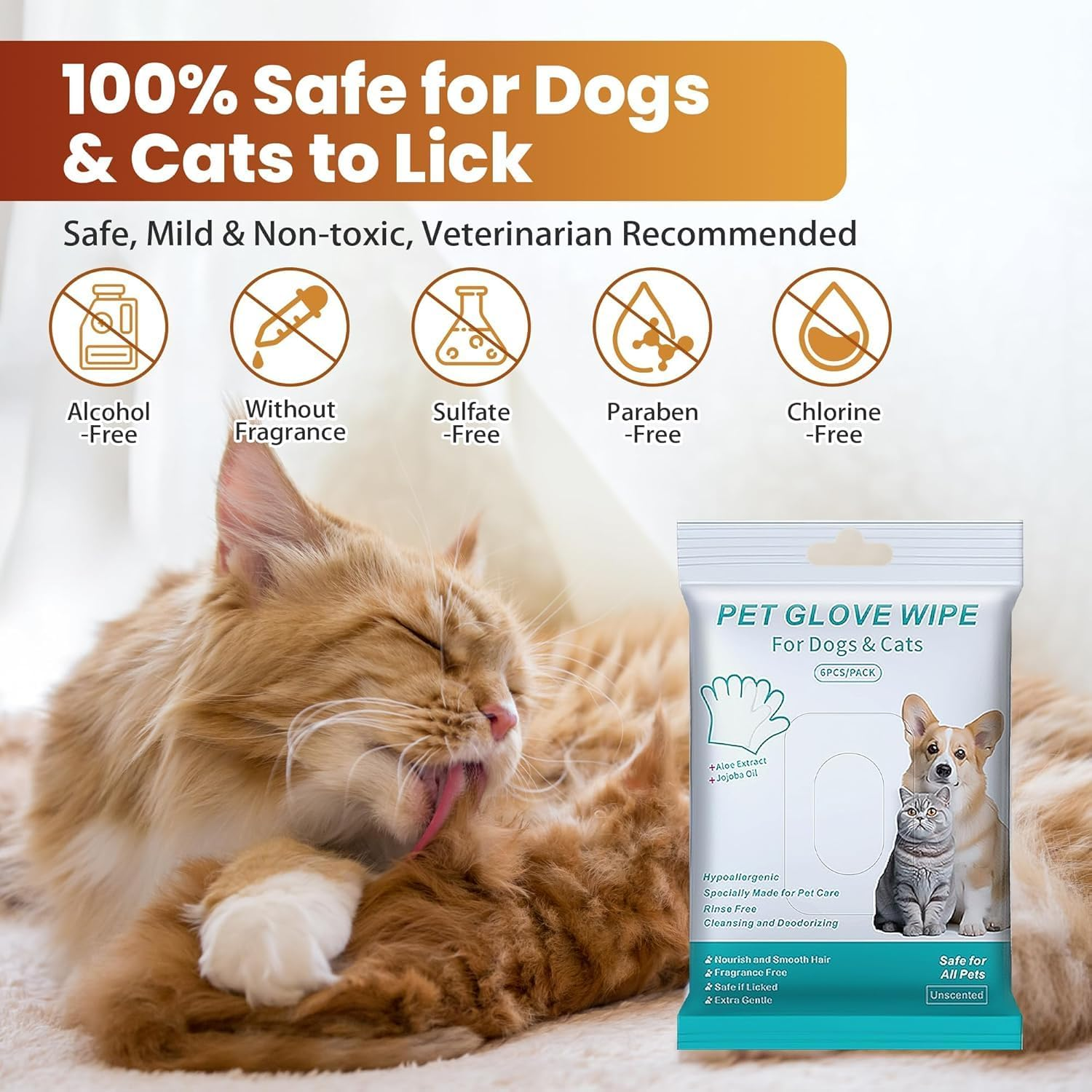 Mumoo Bear Pet Glove Wipes for Dogs Cats, Dog Cleaning Gloves, Dog Wipes Cleaning Deodorizing, Extra Thick, Unscented Rinse Free Nourish Fur Glove Wipes for Daily Care and Traveling-24Pcs/4 Pack image number 5