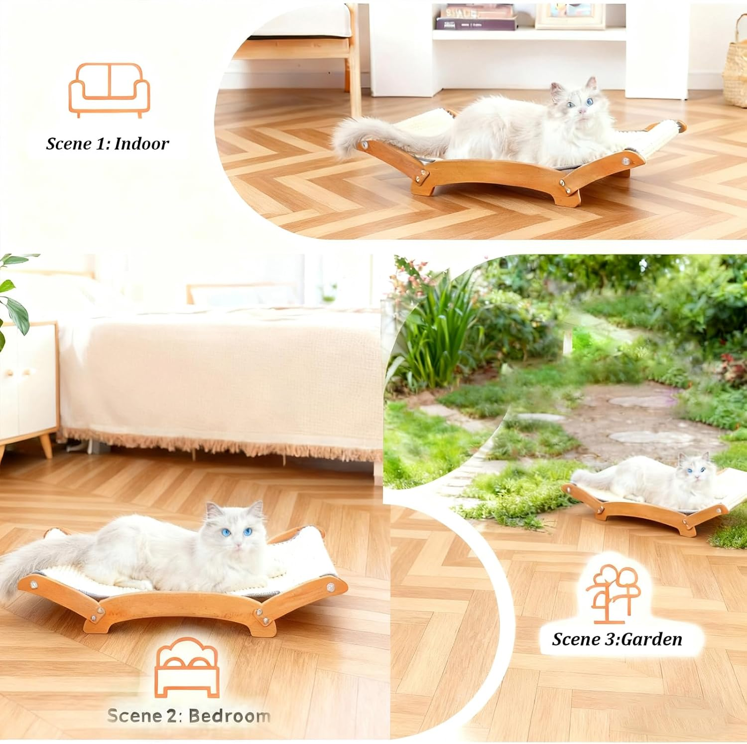 Extra Large Sisal Cat Scratcher Bed with Hammock, Durable Natural Sisal Scratch Pad and Post for Indoor Cats to Lounge Sleep and Scratch, Sturdy Solid Wood Frame Upgraded image number 3