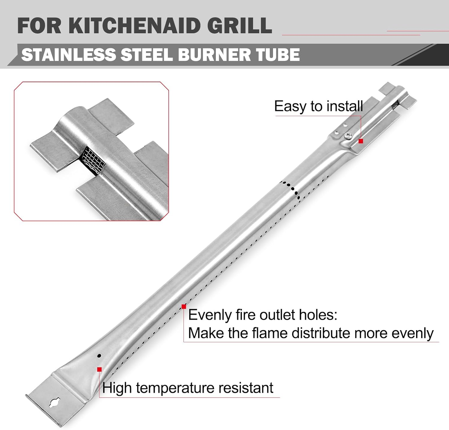 740-0780 Grill Parts Heat Plates Burners for Kitchenaid Grill Replacement Parts 740-0781 720-0745B Kitchenaid 4 Burner Grill Parts Stainless Steel Heat Shields Burner Tube Kits Heat Bar Parts image number 2