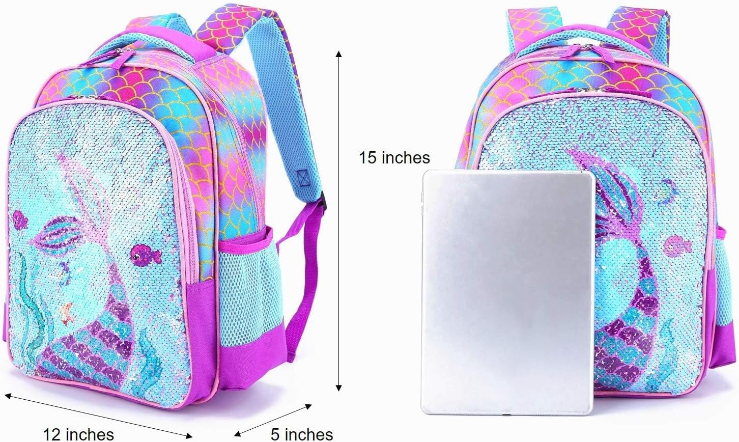 Reversible Sequin School Backpack Lightweight Little Kid Book Bag with Lunch Bag Set for Preschool Kindergarten Elementary image number 2