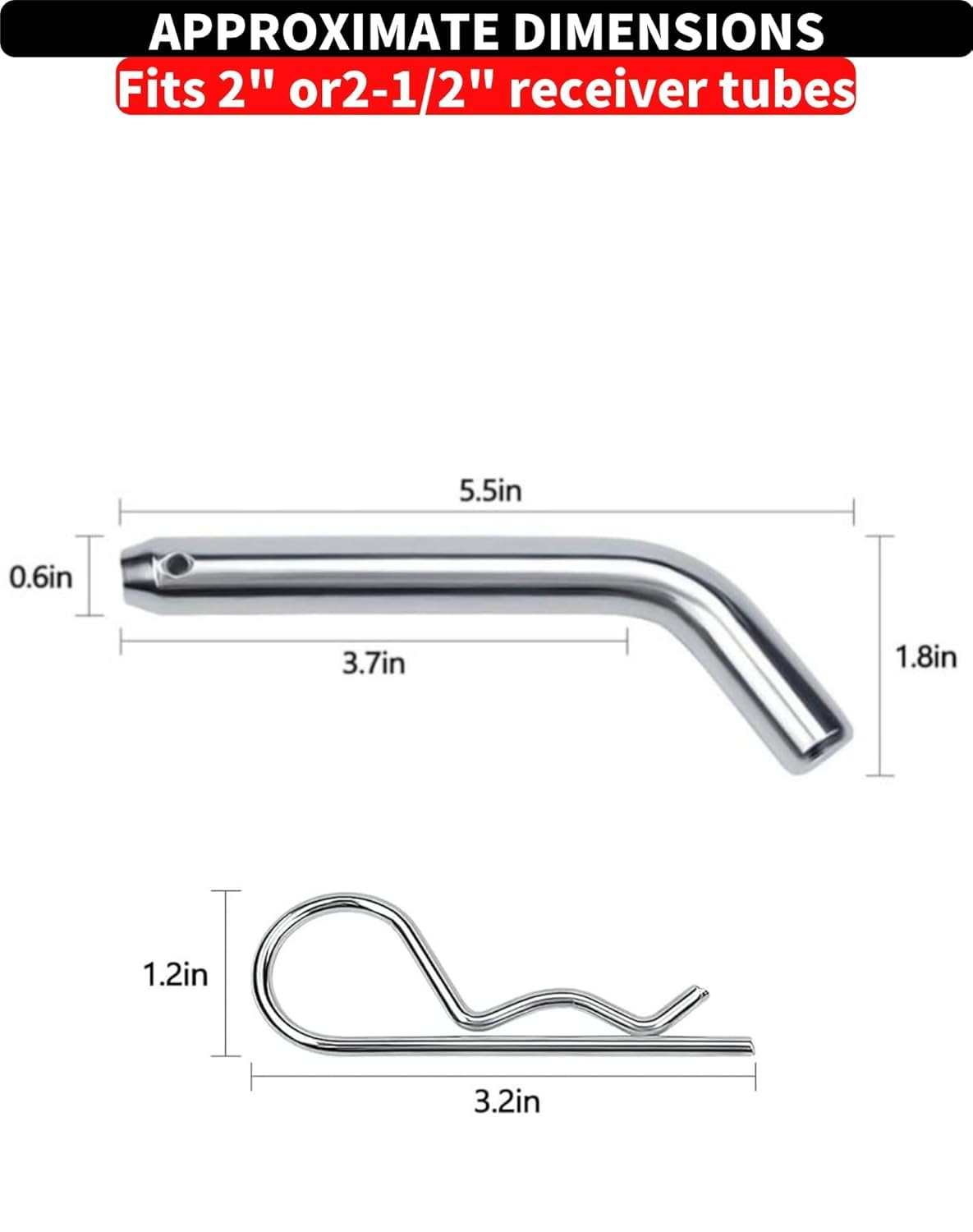 21580 Trailer Hitch Pin & R Clip,5/8 Inch/16Mm Diameter,Tow BAR Trailer Ball Mount Receiver,Fits 2"&2-1/2" Receiver image number 4