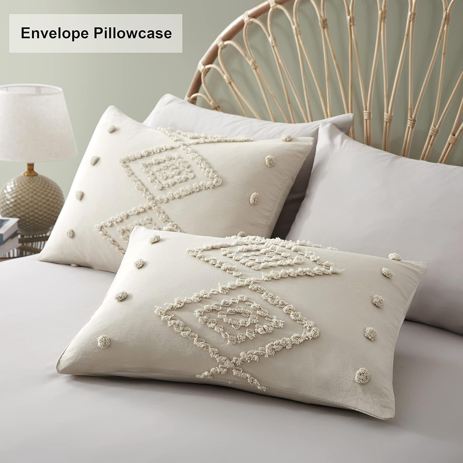 Oli Anderson Tufted Duvet Cover King Size, Soft and Lightweight Duvet Covers Set for All Seasons, 3 Pieces Boho Embroidery Shabby Chic Bedding Set (Beige, King, 104&rsquo;&rsquo; X 90&rsquo;&rsquo;)