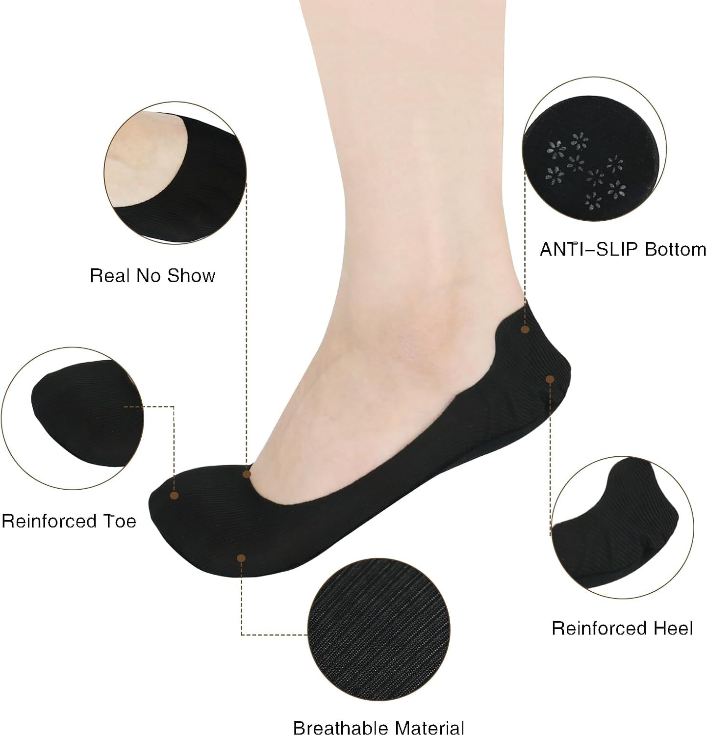 No Show Socks Women for Flats 4 Pairs Non Slip Ultra Low Cut Liner Summer Invisible Fit Shoe Size 5-9.5,Hidden Thin Socks image number 6