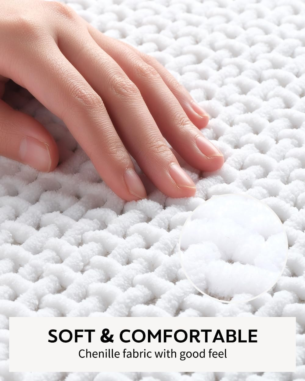 YUTA Chenille Bathroom Mat Rubber Backing Bathroom Rugs Non Slip-Super Absorbent Bath Mats for Bathroom Floor, Shower, Sink, Vanity, 60X90Cm White image number 1