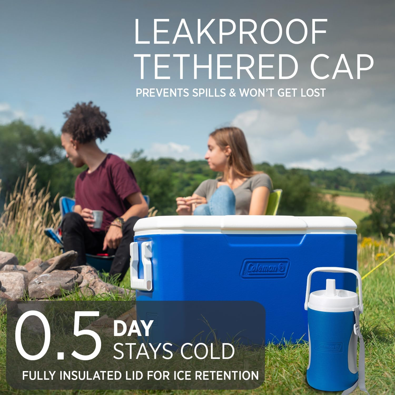 Coleman Performance Cool Bottle 1.8 L Cool Box, 1.8 L, Thermos Flask, Water Dispenser, Cooling Bin for Drinks, Blue, One Size image number 2