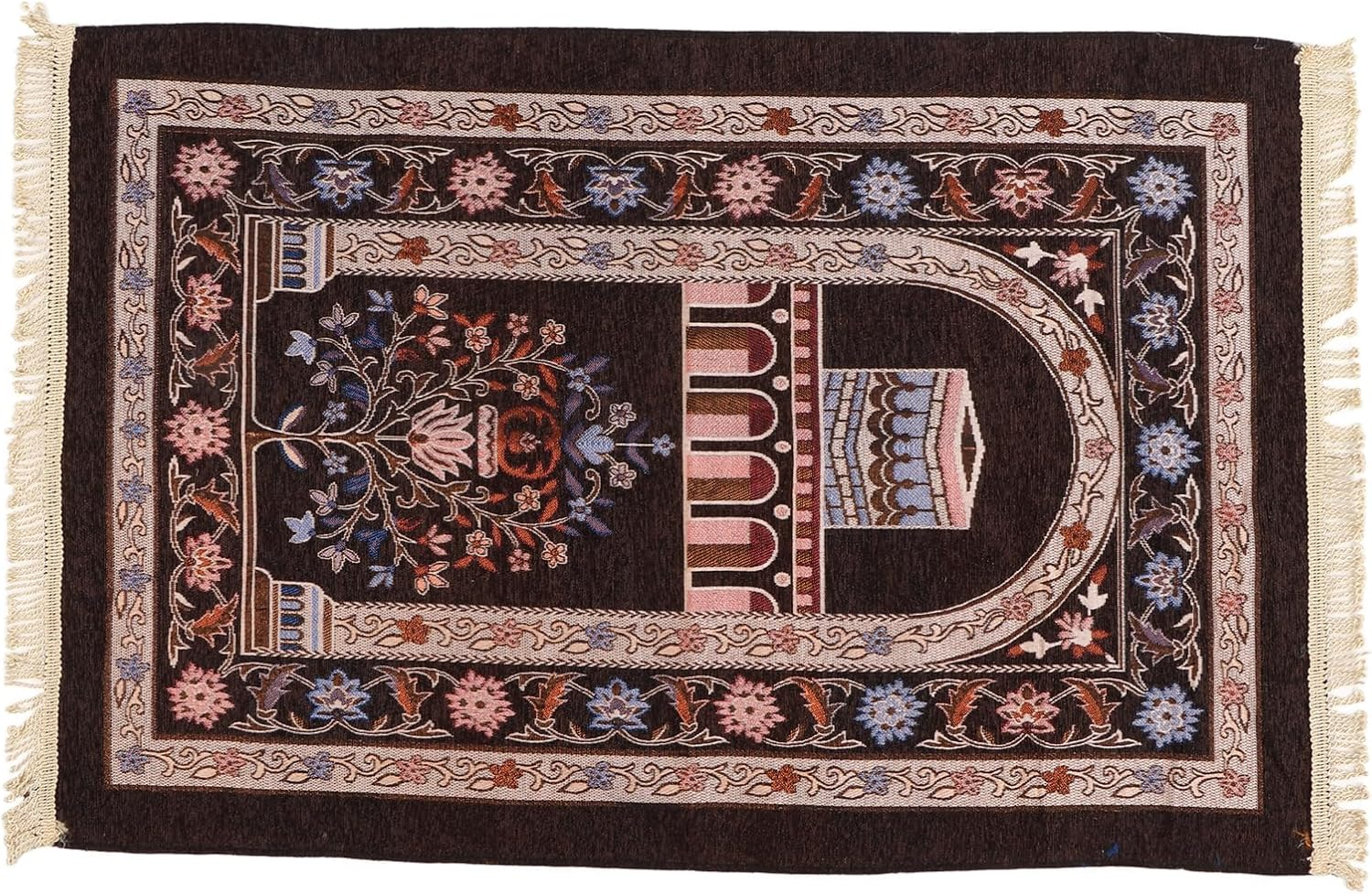 Prayer Rug, Multipurpose Prayer Mat Exquisite Tassel Thick Ethnic Style for Bedrooms for Offices (Deep Coffee Color) - Deep Coffee Color image number 6