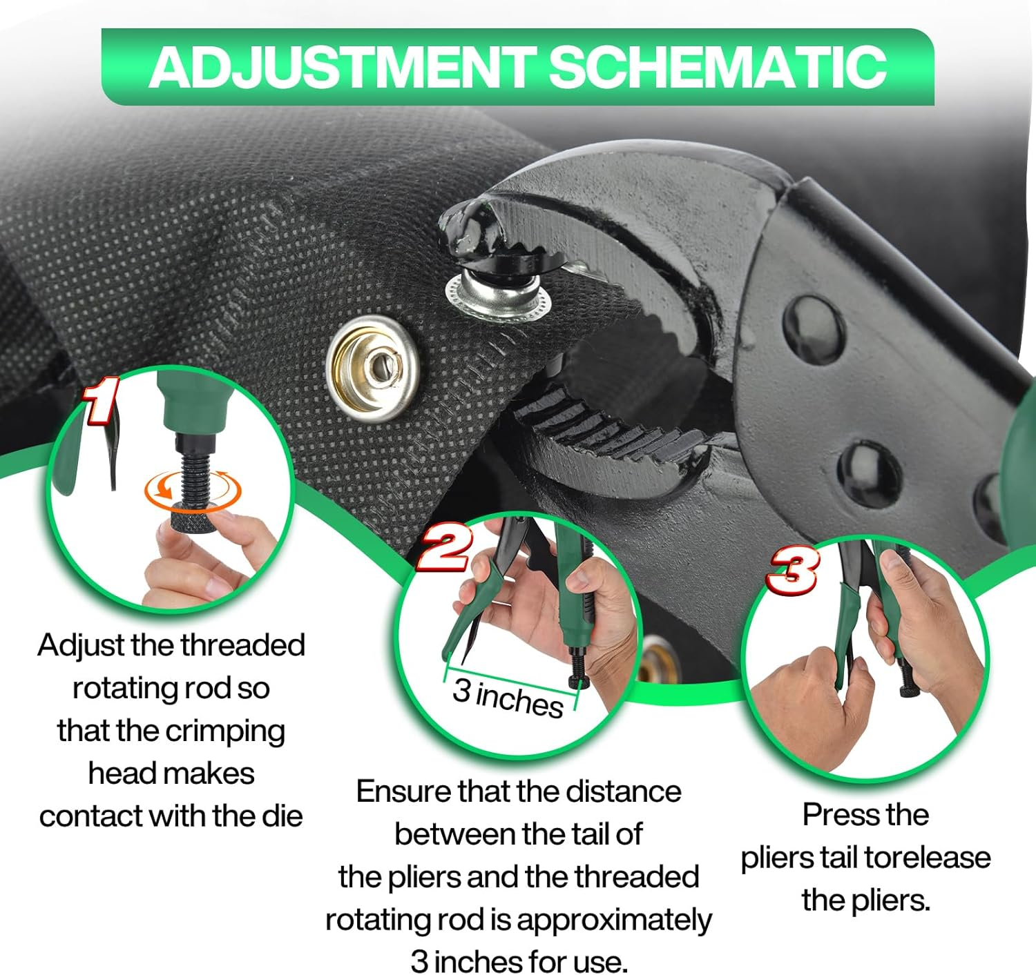 Heavy Duty Snap Fastener Tool, Snap Pliers Tool Kit for Boat Cover Snaps,Punching Function, Snap Button Tool with Adjustable Setter,Replacing Metal Snaps, Repairing Boat Covers, Canvas, Sewing image number 2