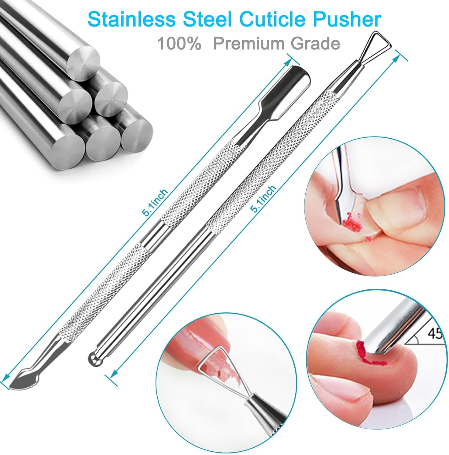 9PCS Cuticle Nippers with Cuticle Pusher Set, Professional Stainless Steel Cuticle Remover Trimmer Fork and Cutter Nail File Buffer Manicure Tools Perfect for Fingernails and Toenails, Travel, Gift