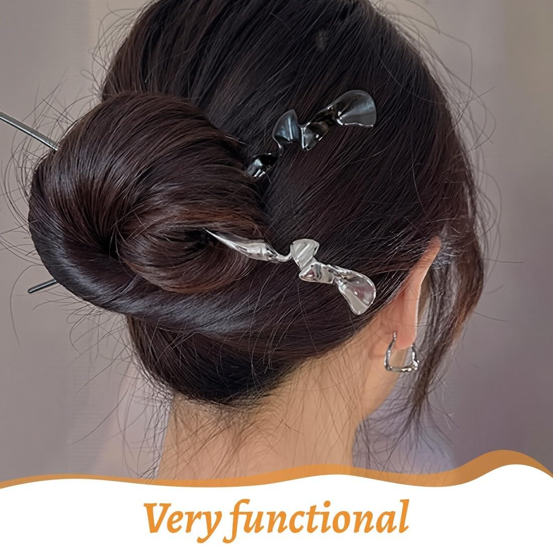 JYNXOR 3 Pieces Hair Stick, Metal Hair Stick, Hair Pins, Large Chinese Hairpin, Elegant Retro Style Hair Sticks, Shiny Long Hair Pins, Chignon Pins for Women, Bun Decorative Hair, Solid Hairstyle image number 3