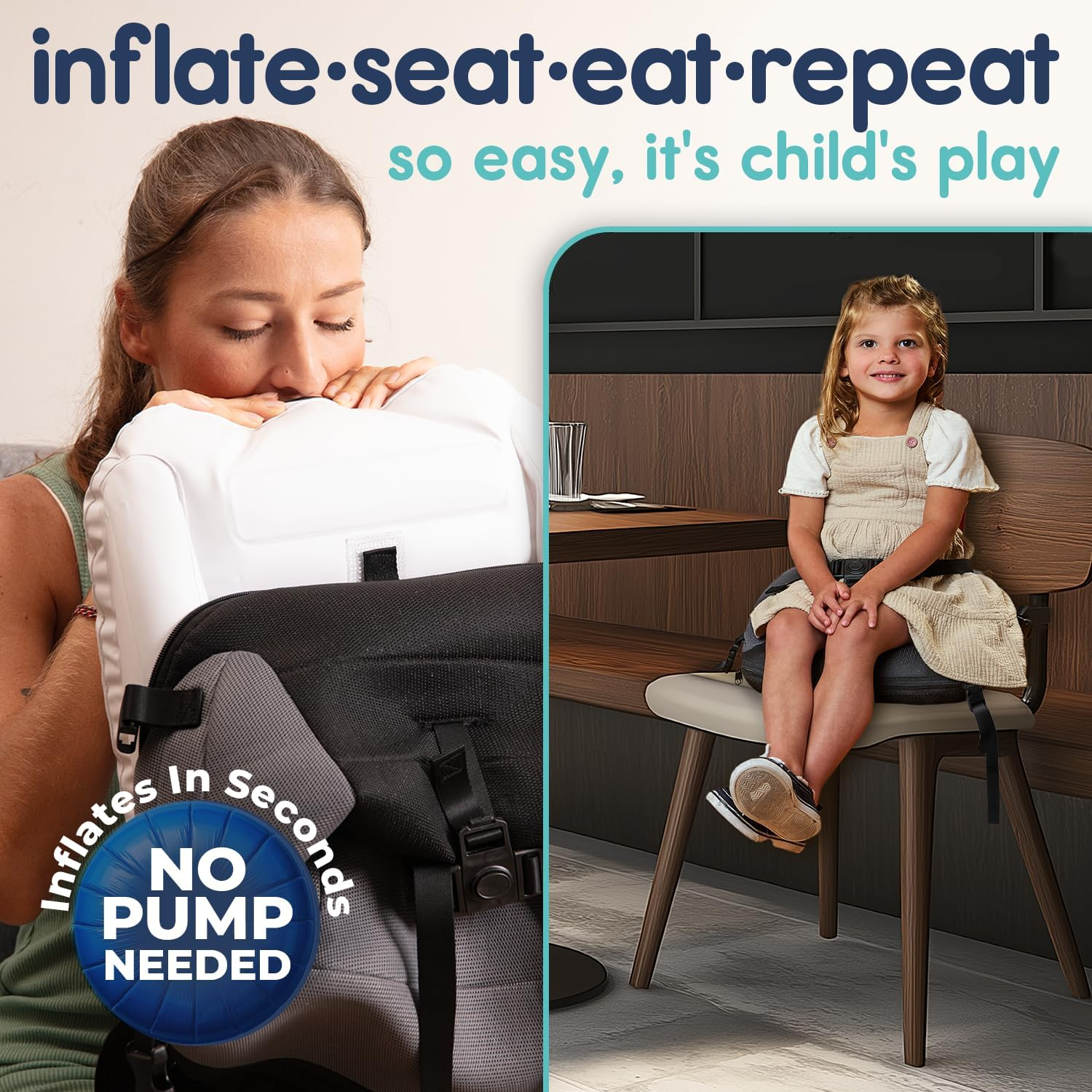 Hiccapop Neoboost Inflatable Toddler Booster Seat for Dining Table &ndash; Portable, Quick-Inflate Design &ndash; Anti-Slip Base, Secure Straps, Easy-Clean &ndash; Perfect for Home & Travel image number 5