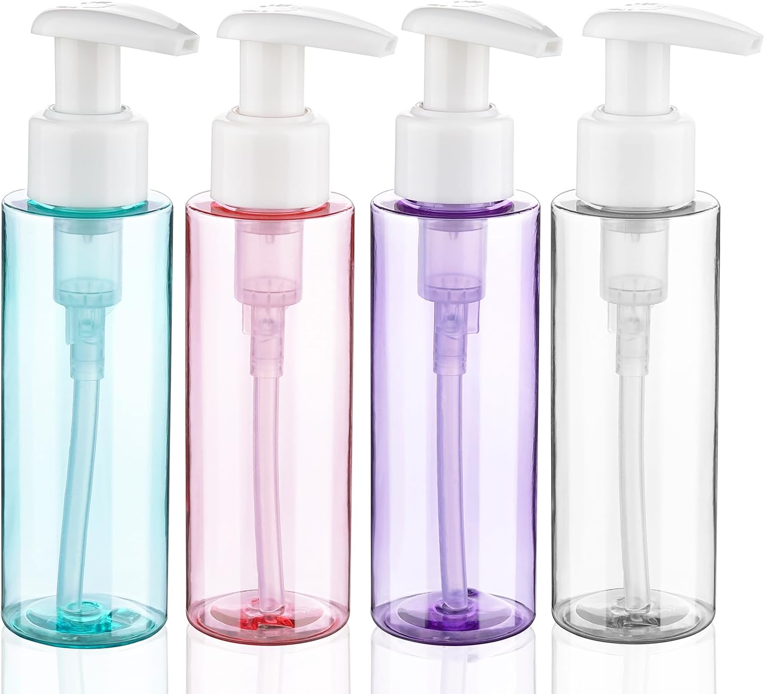 Travel Bottles Plastic Pump Bottle Dispenser TSA Approved 3.4Oz/100Ml 4 Pack Travel Refillable Shampoo and Conditioner Bottles Empty Travel Size Bottles for Cosmetic, Lotion, Liquid Soap (Mixcolor) image number 6