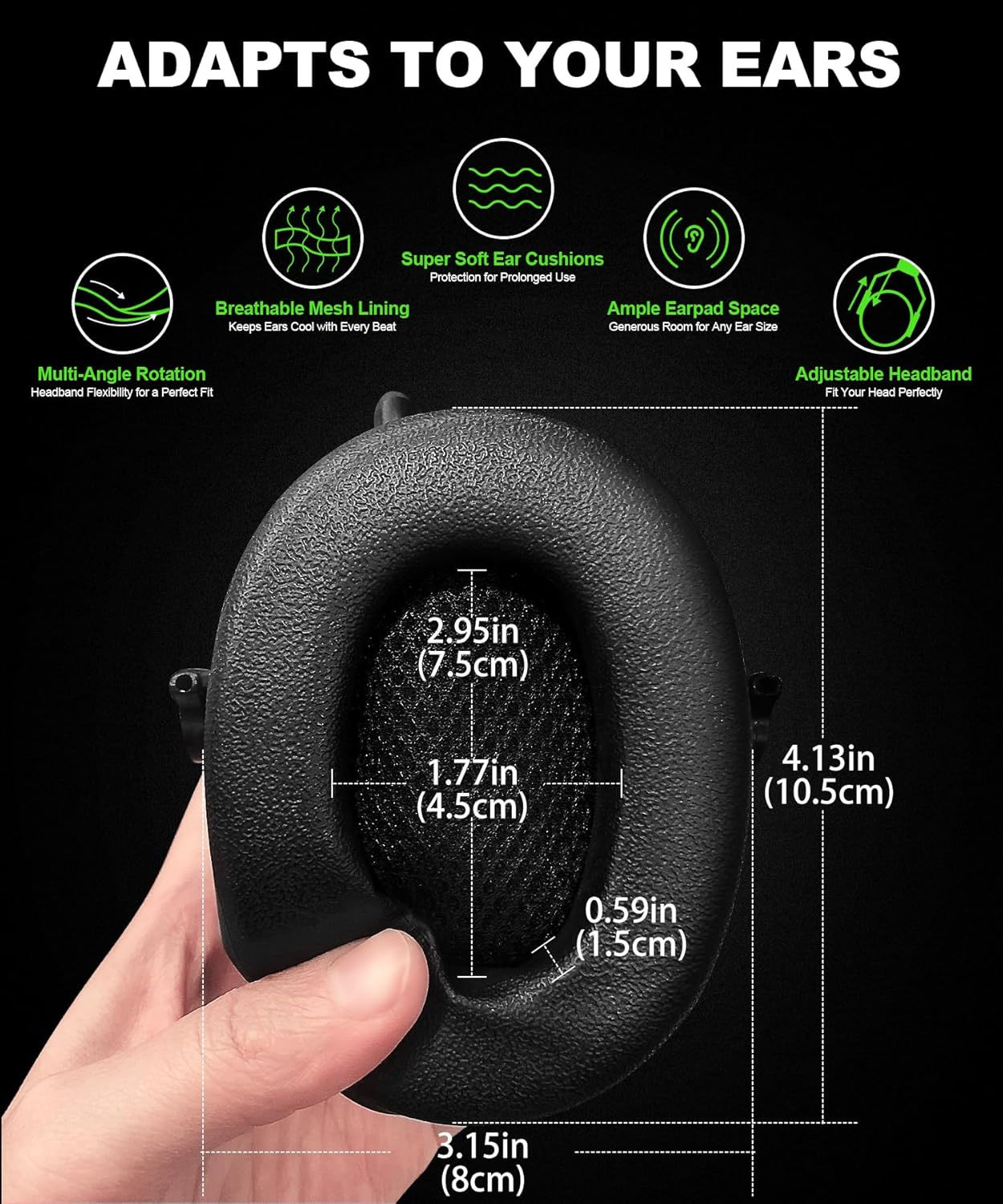 PROHEAR 033 Bluetooth AM/FM Radio Headphones with 2000Mah Rechargeable Battery, 25Db NRR Noise Reduction Safety Earmuffs - Bluetooth+Amfm Green 2.0 image number 5