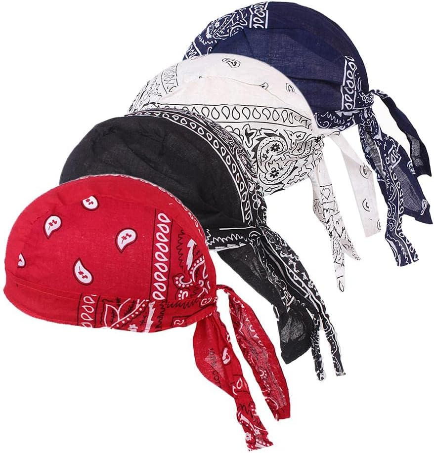 Rockible 4Pcs Mens Turban Chemo Cap Durag Muslim Beanie Hair Loss Head Scarf Hat image number 6