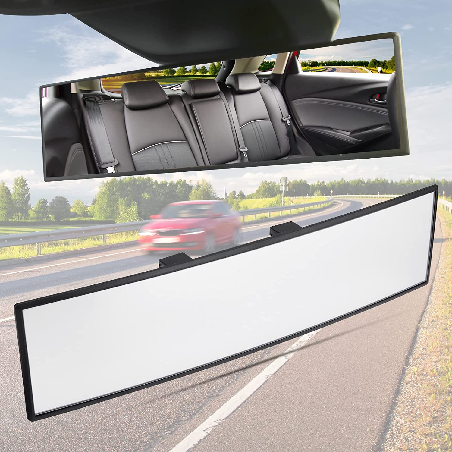 Joytutus Rear View Mirror, Universal 11.81 Inch Panoramic Convex Interior Clip-On Wide Angle Mirror to Reduce Blind Spot Effectively for Car SUV Trucks -Clear