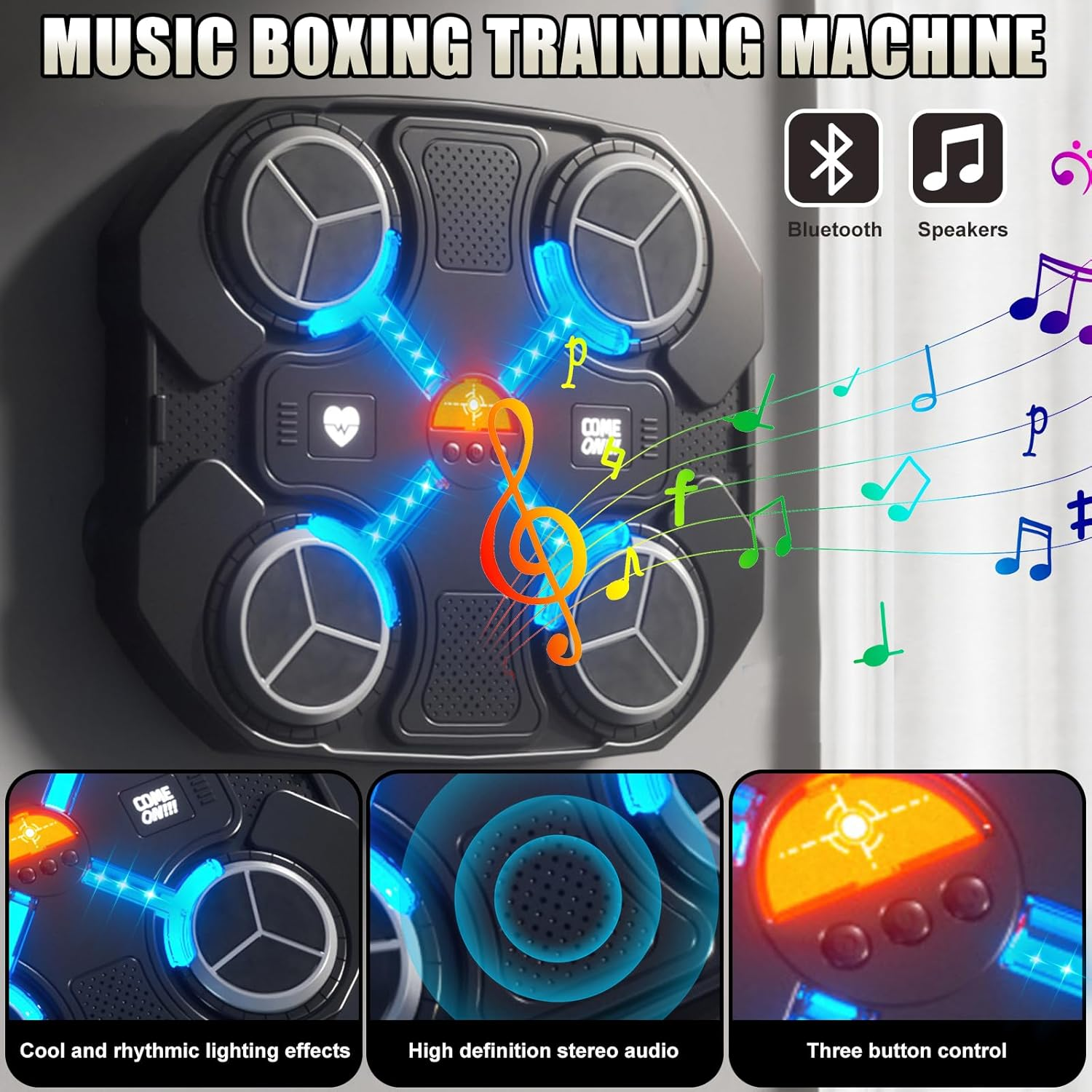 B-Qtech Music Boxing Machine for Kids, Bluetooth Smart Music Boxing Machine with 3 Adjustable Speed&Sound, Cool Light Modes, Wall Target Electronic Training Devices for Adult Kid Home Exercises image number 6