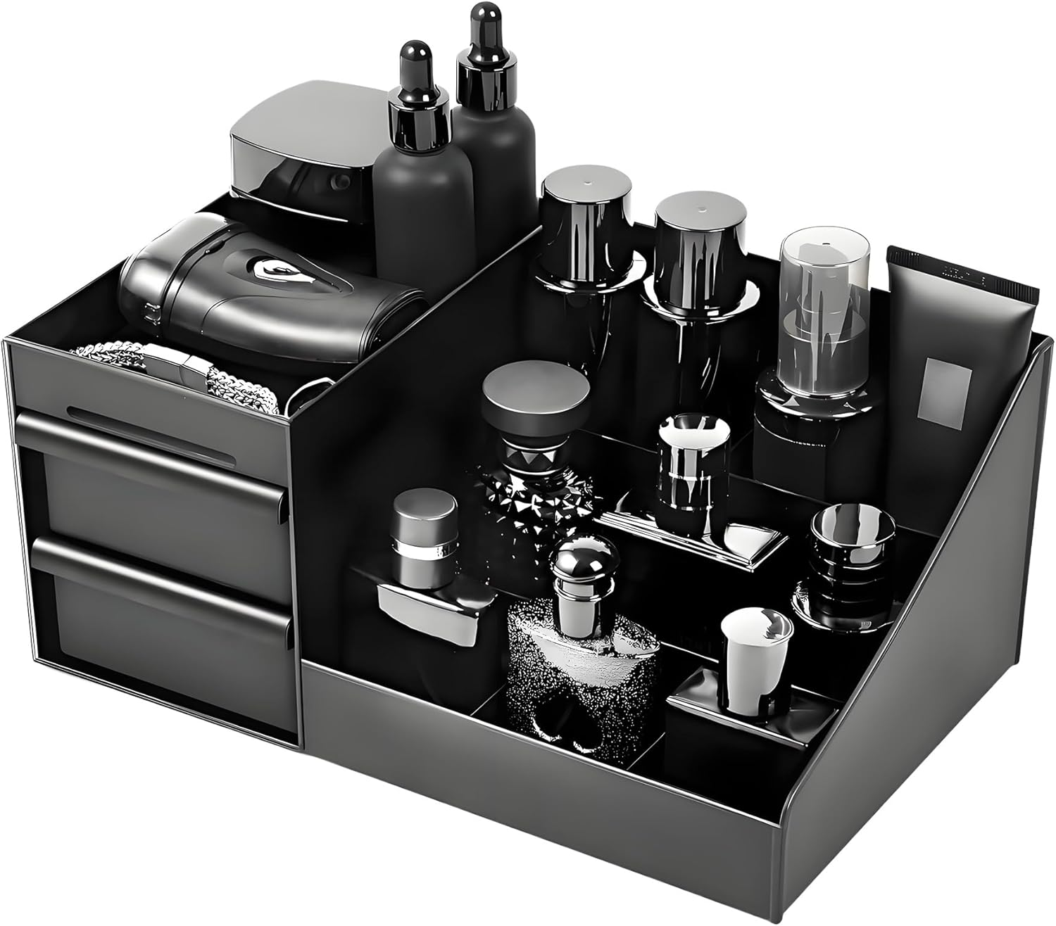 SESLEL Men'S Cologne and Perfume Organiser, Black Acrylic Display Shelf, Cosmetics, and Toiletries, Desktop Storage Organizer Stand for Bathroom image number 6